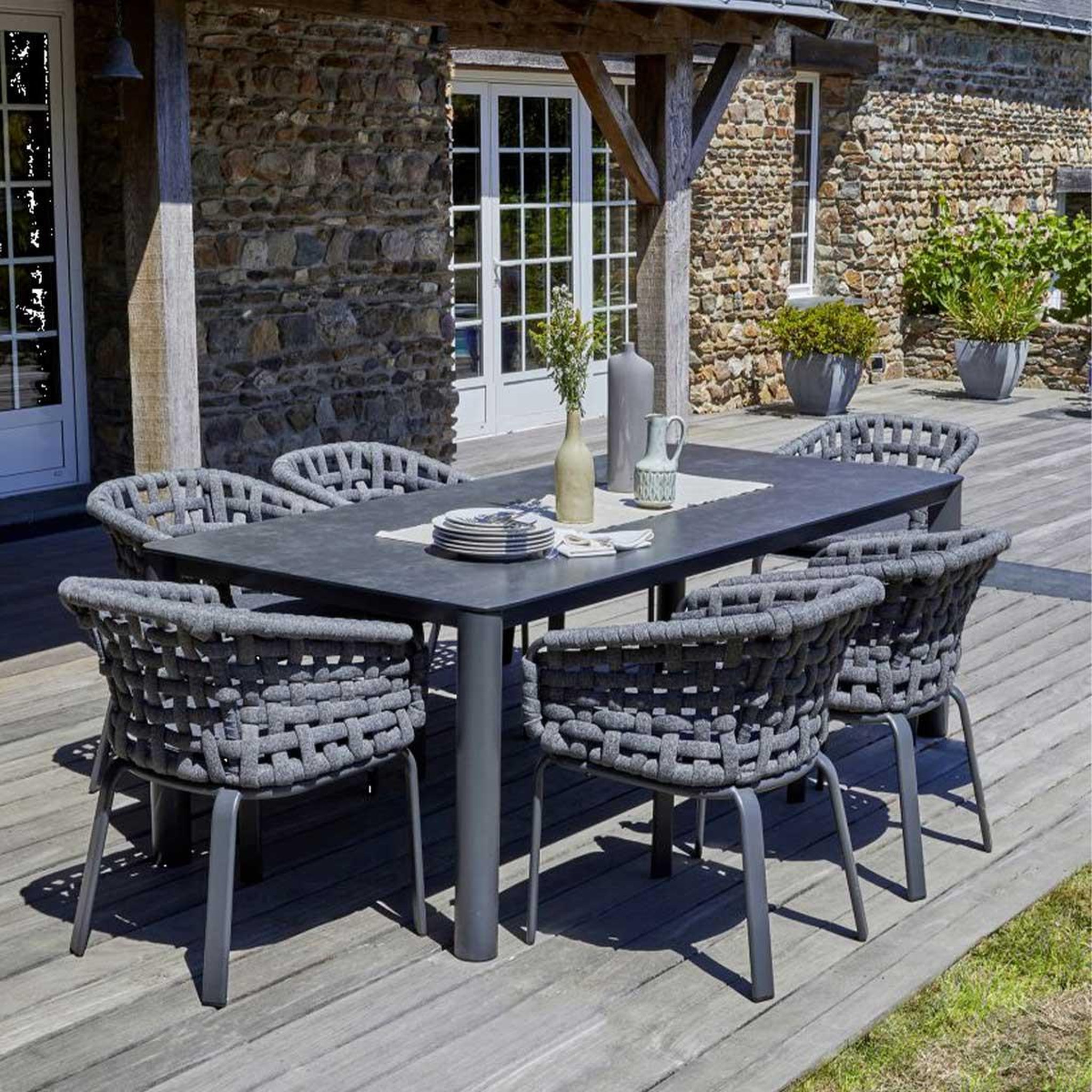 Voir la diapositive 6 : Paris Prix Ensemble table de jardin en céramique & 6 fauteuils  camargue  220cm gris anthracite