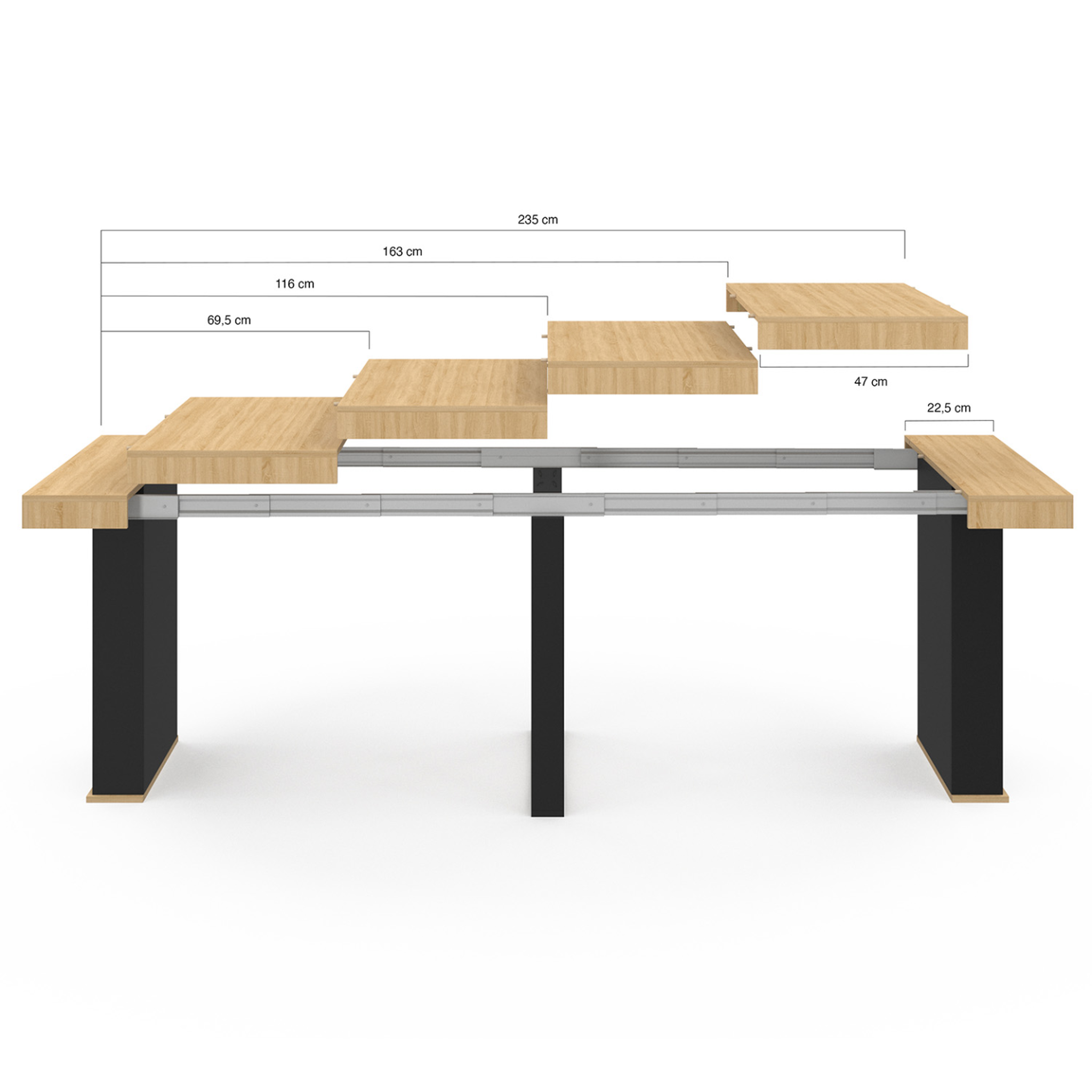 Voir la diapositive 4 : ID MARKET Table console extensible eden 10 personnes 235 cm bois et noir