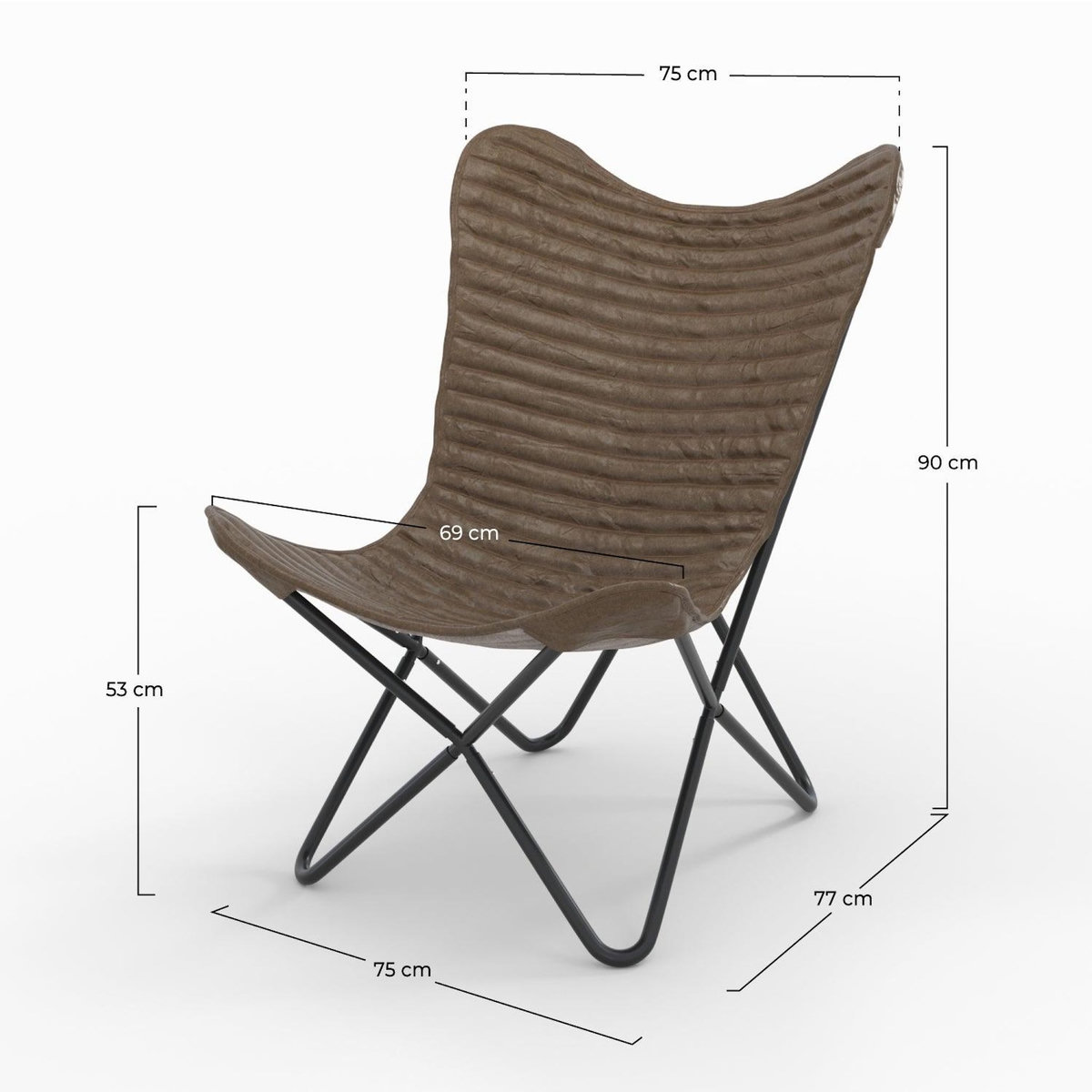 MAISON PAVANE Fauteuil papillon en cuir de chèvre marron-Octave