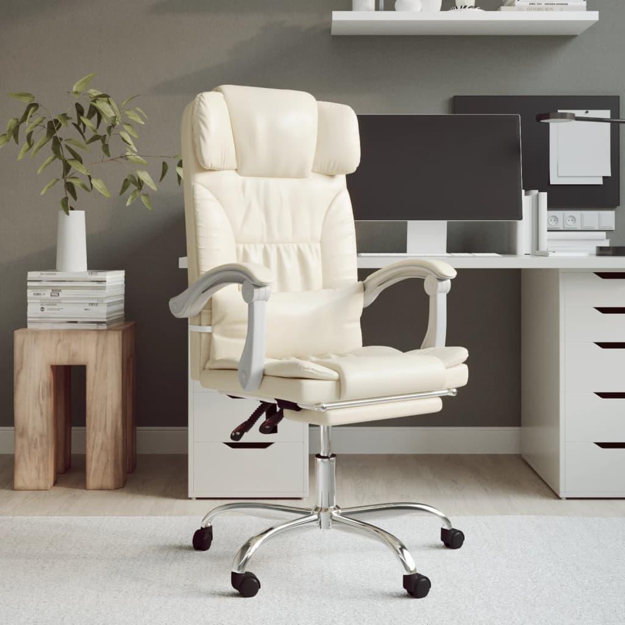 VIDAXL Fauteuil de massage inclinable de bureau Creme Similicuir