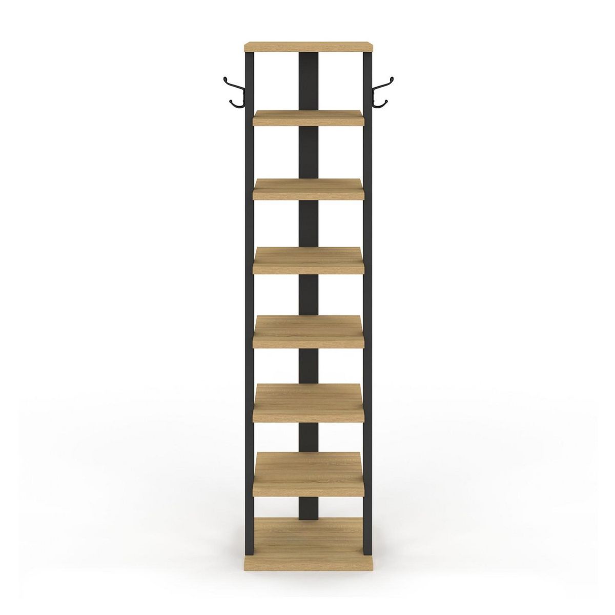 ID MARKET Etagère à chaussures 8 niveaux avec patères bois et noir
