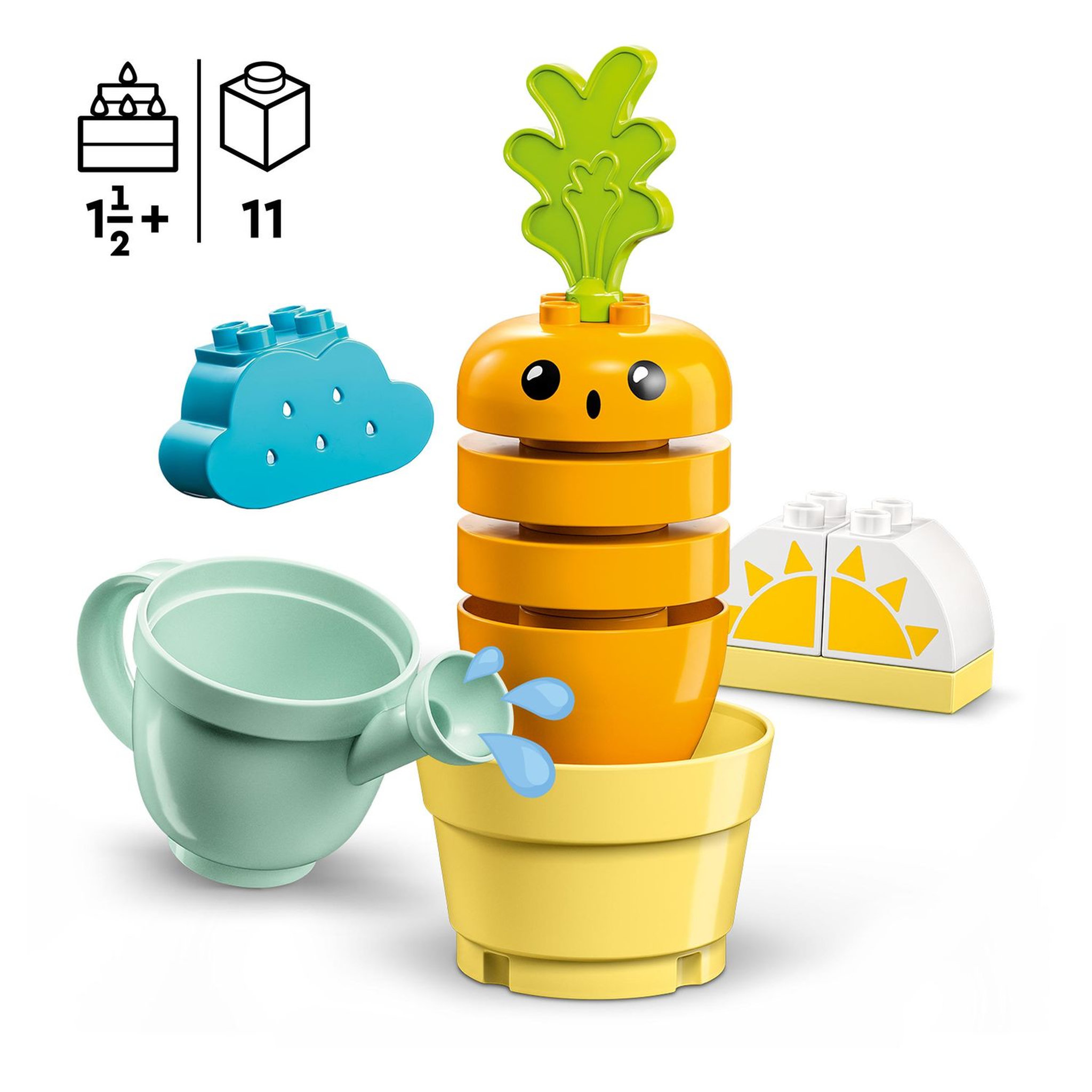 Voir la diapositive 4 : LEGO DUPLO 10981 - La carotte qui pousse, Jouet à Empiler pour Bébés Dès 1,5 An avec 4 Briques Végétales, Jouet Éducatif avec Légumes, et Arrosoir