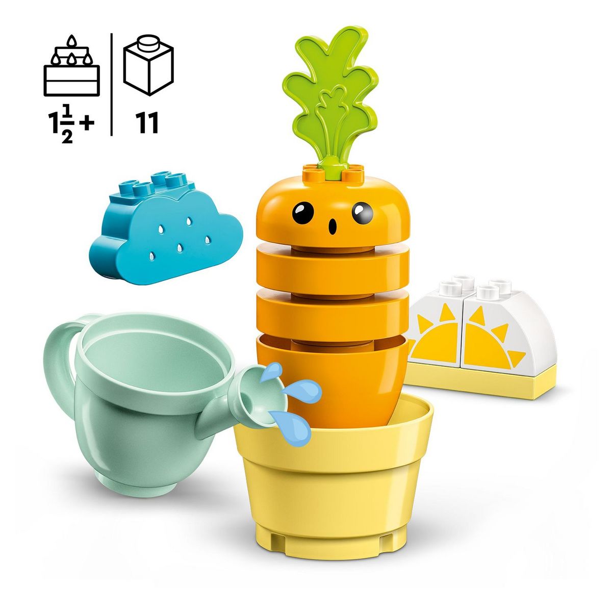 LEGO DUPLO 10981 - La carotte qui pousse, Jouet à Empiler pour Bébés Dès 1,5 An avec 4 Briques Végétales, Jouet Éducatif avec Légumes, et Arrosoir