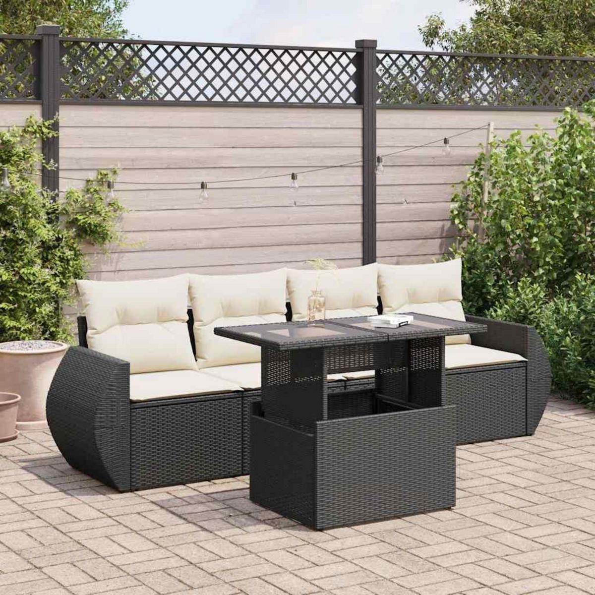 VIDAXL Salon de jardin 5 pcs avec coussins noir resine tressee