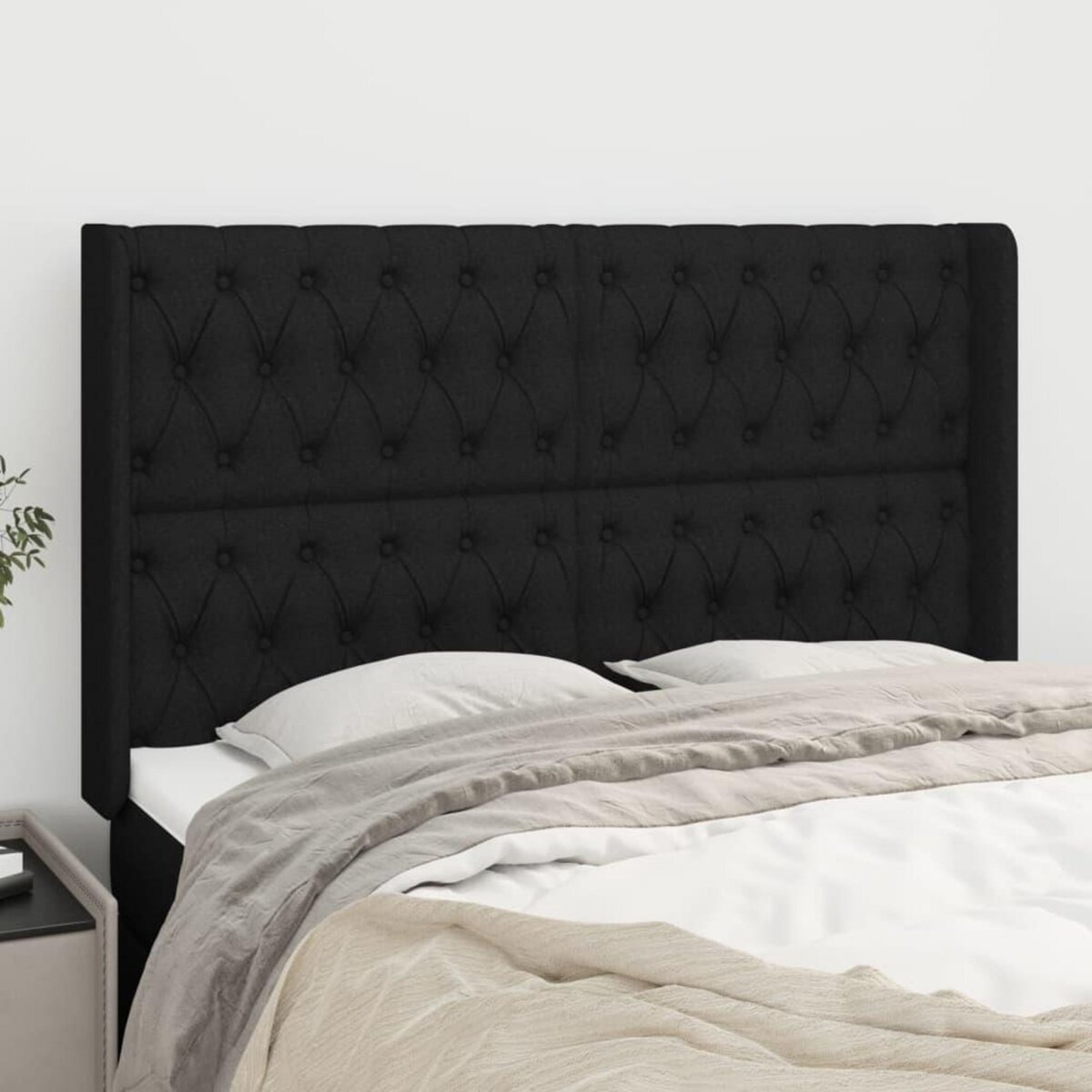 VIDAXL Tete de lit avec oreilles Noir 147x16x118/128 cm Tissu