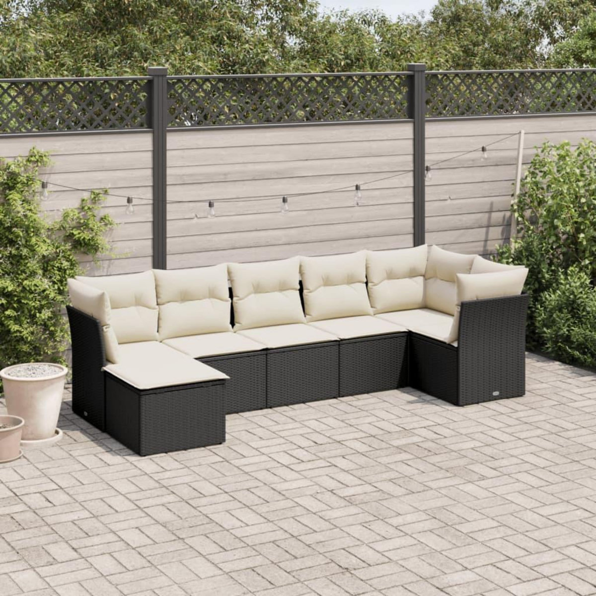 VIDAXL Salon de jardin 7 pcs avec coussins noir resine tressee