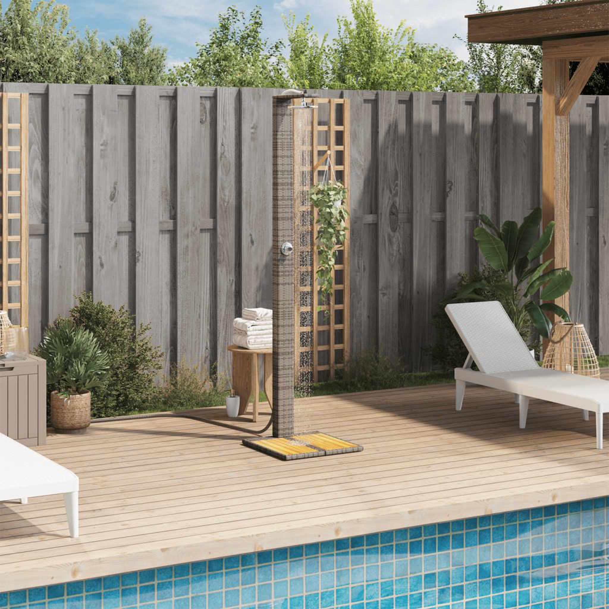 Voir la diapositive 3 : VIDAXL Douche d'exterieur gris 50x55x224 cm resine tressee bois acacia