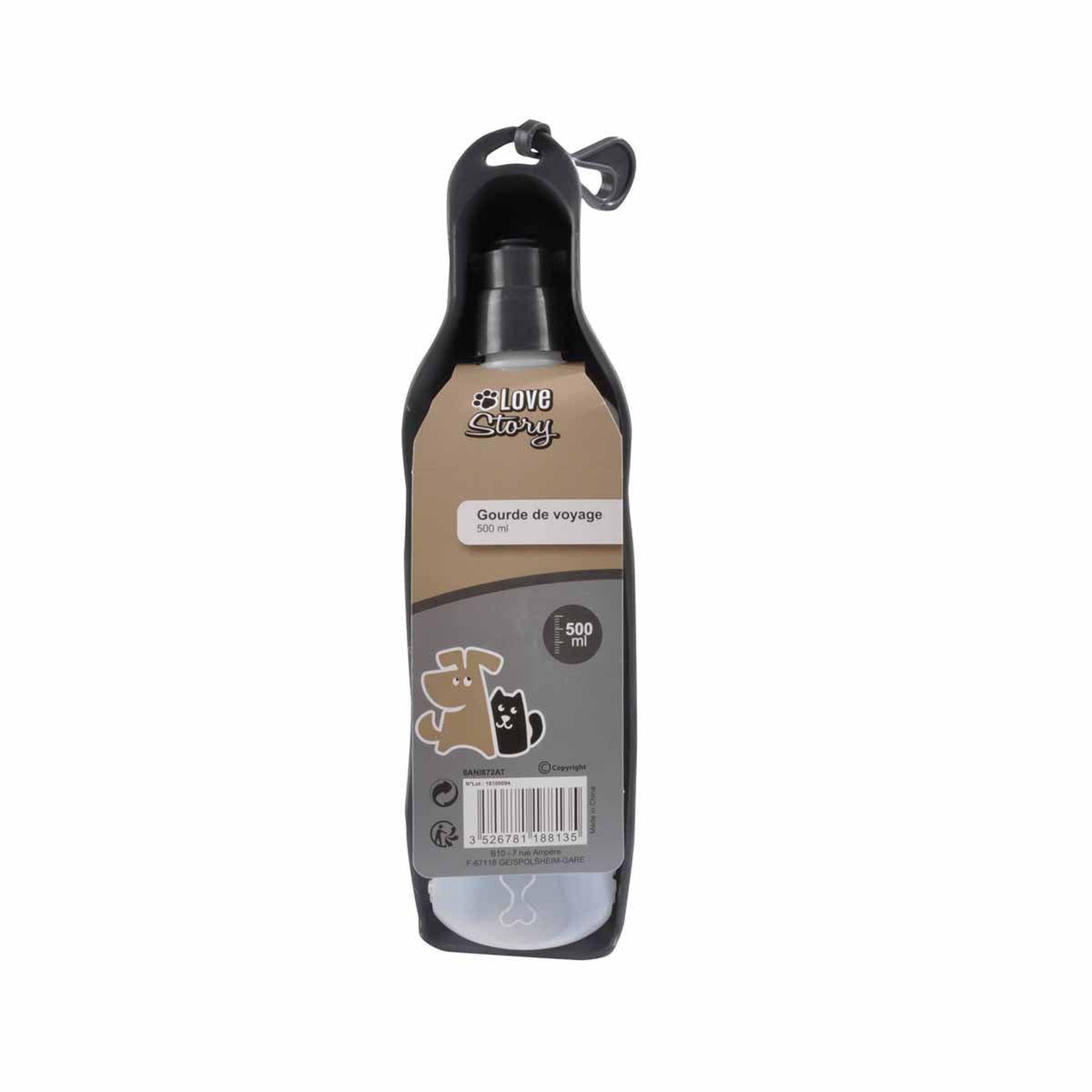 Voir la diapositive 3 : LOVE STORY Gourde pour chien  voyage  25cm anthracite