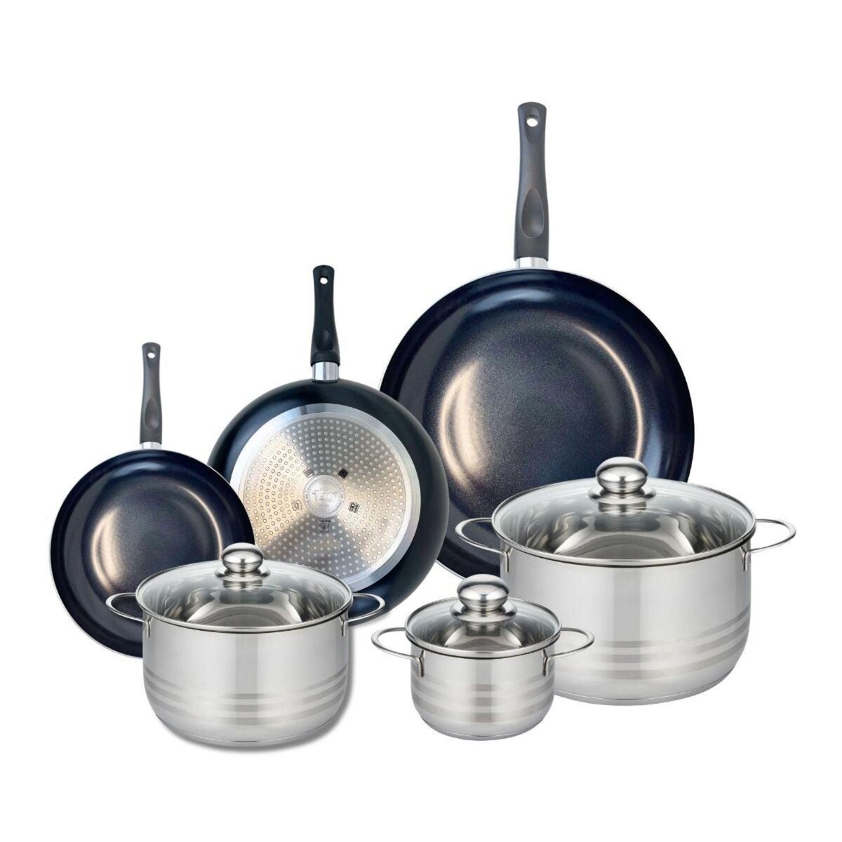 ELO Ensemble de 3 Poêles de cuisson 20, 24 et 32 cm et 3 faitouts 14, 20 et 24 cm Elo Prima Brillant