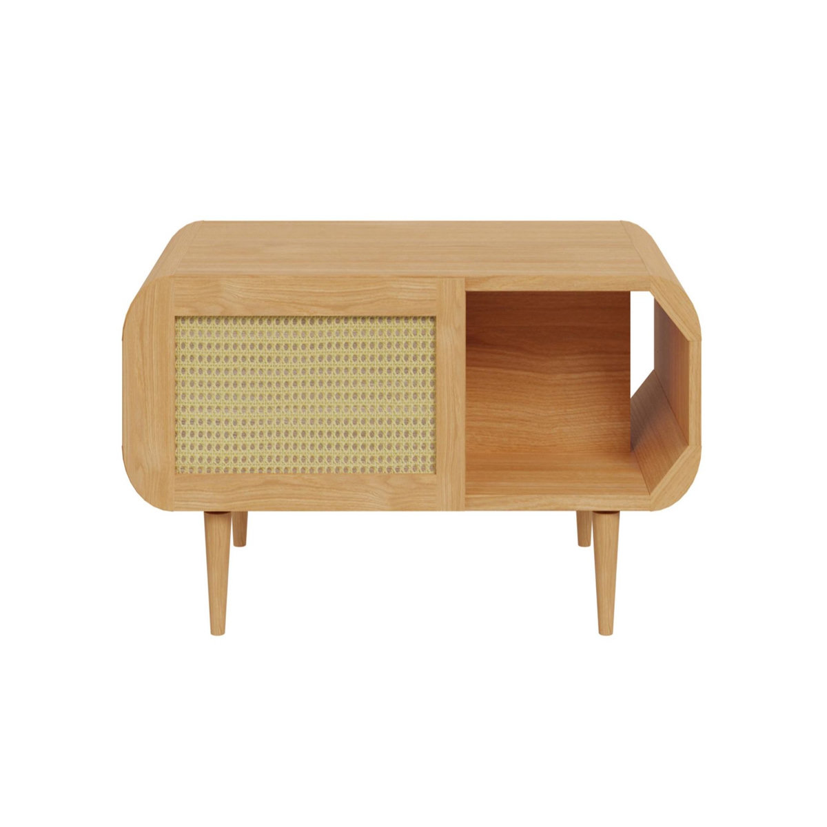 BEST MOBILIER Mathilde - table basse - effet bois et cannage - 1 niche - 100 cm