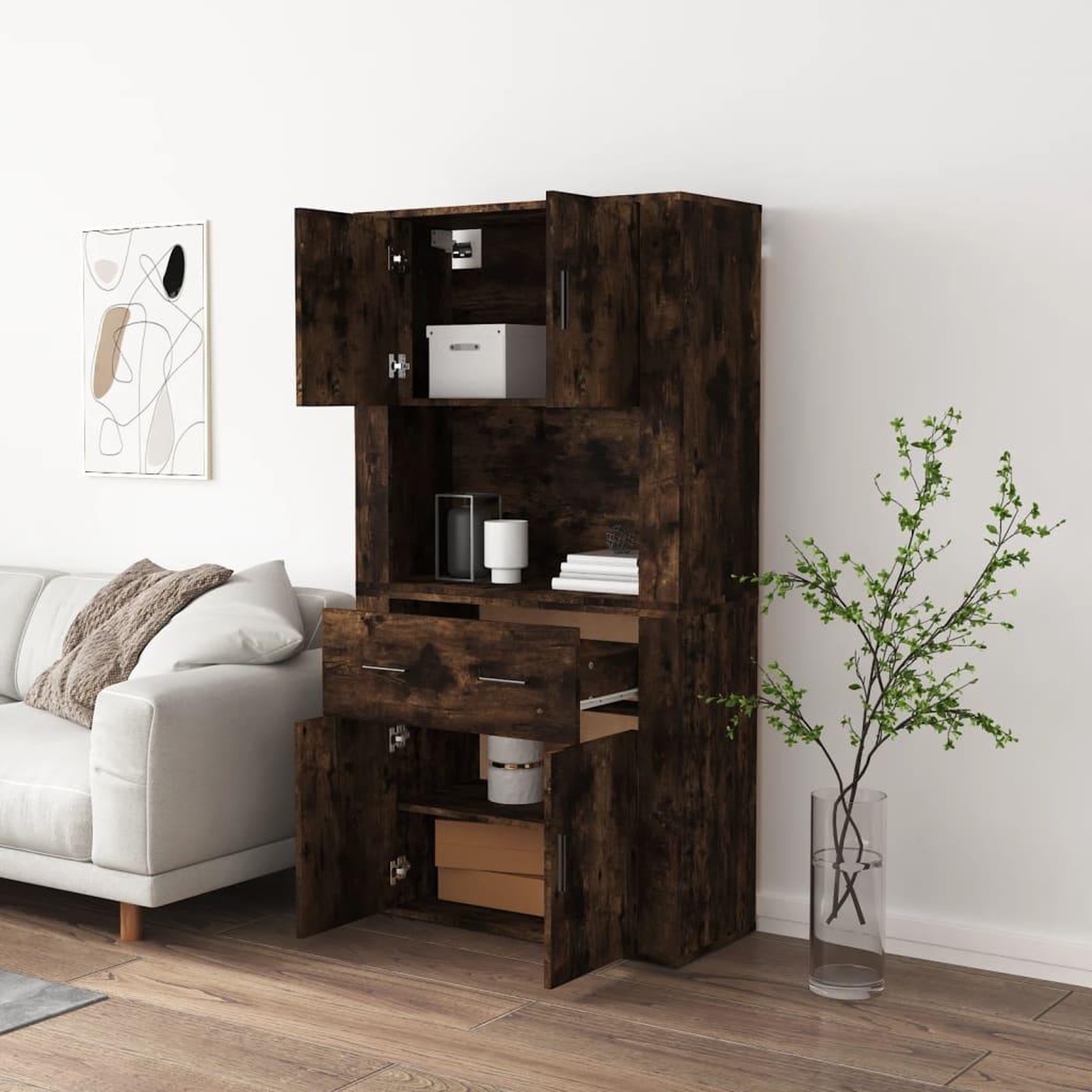 Voir la diapositive 3 : VIDAXL Buffet haut Chene fume Bois d'ingenierie