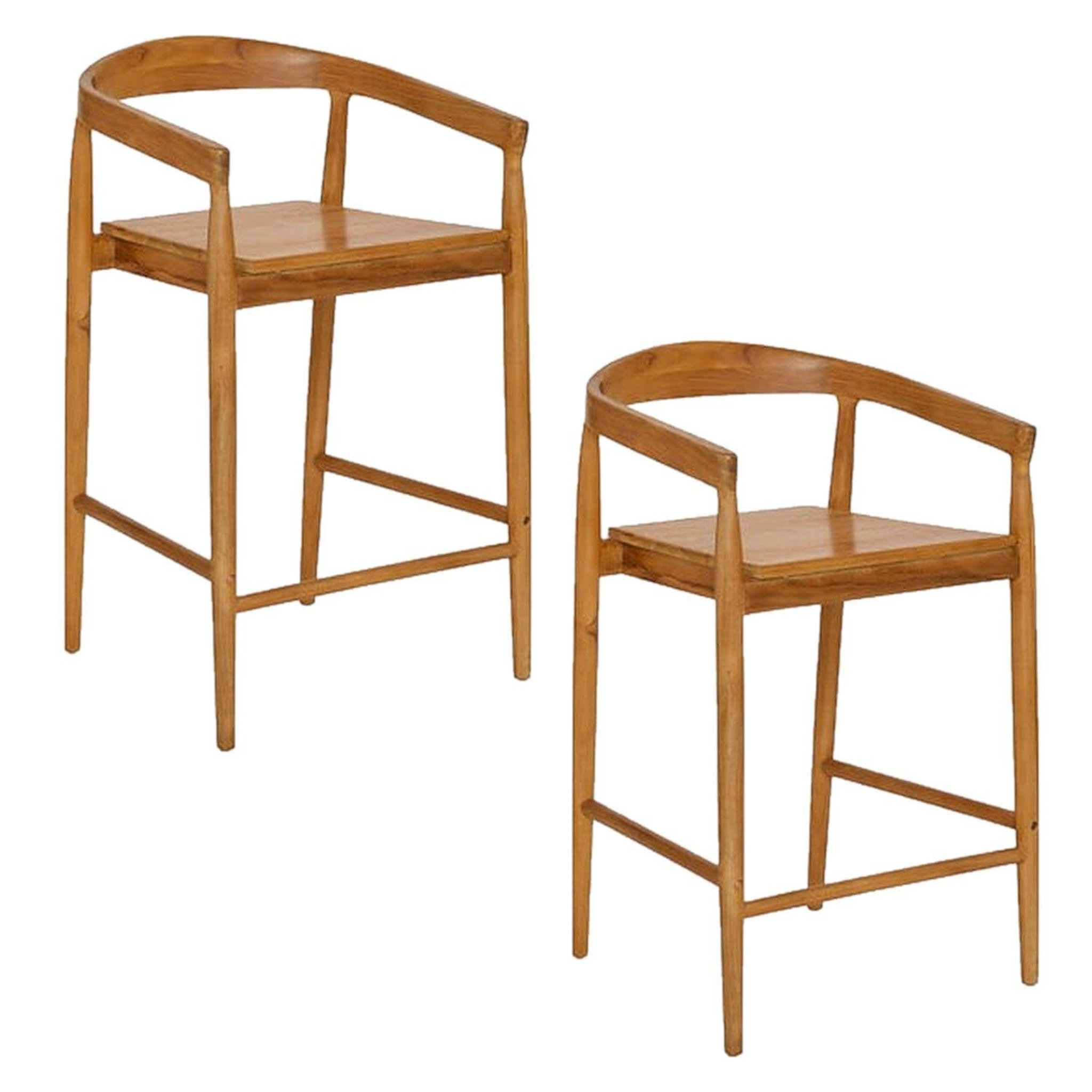 TOILINUX Lot de 2 tabourets de bar en teck naturel miyako - marron
