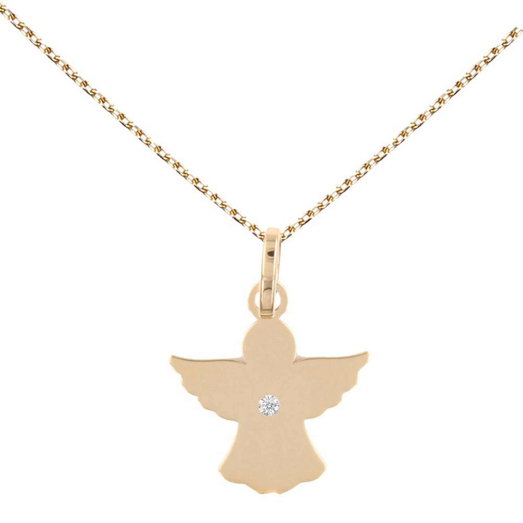 L'ATELIER D'AZUR Collier - Pendentif Ange Or Jaune et Diamant - Chaîne Dorée