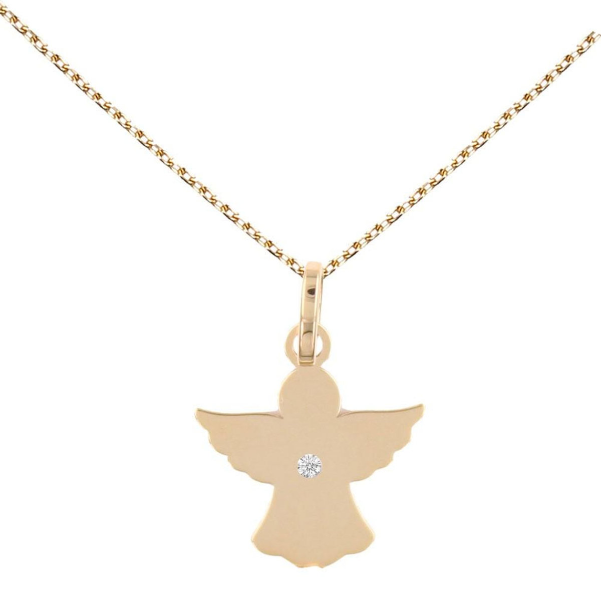 L'ATELIER D'AZUR Collier - Pendentif Ange Or Jaune et Diamant - Chaîne Dorée
