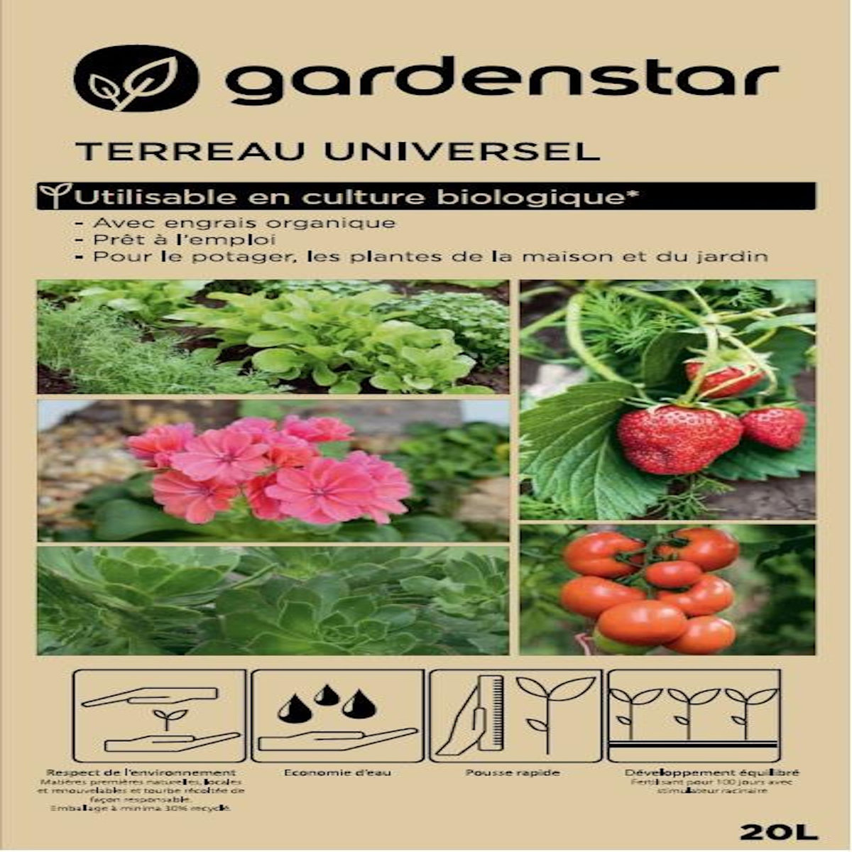 GARDENSTAR Terreau universel utilisable en culture biologique - 20L