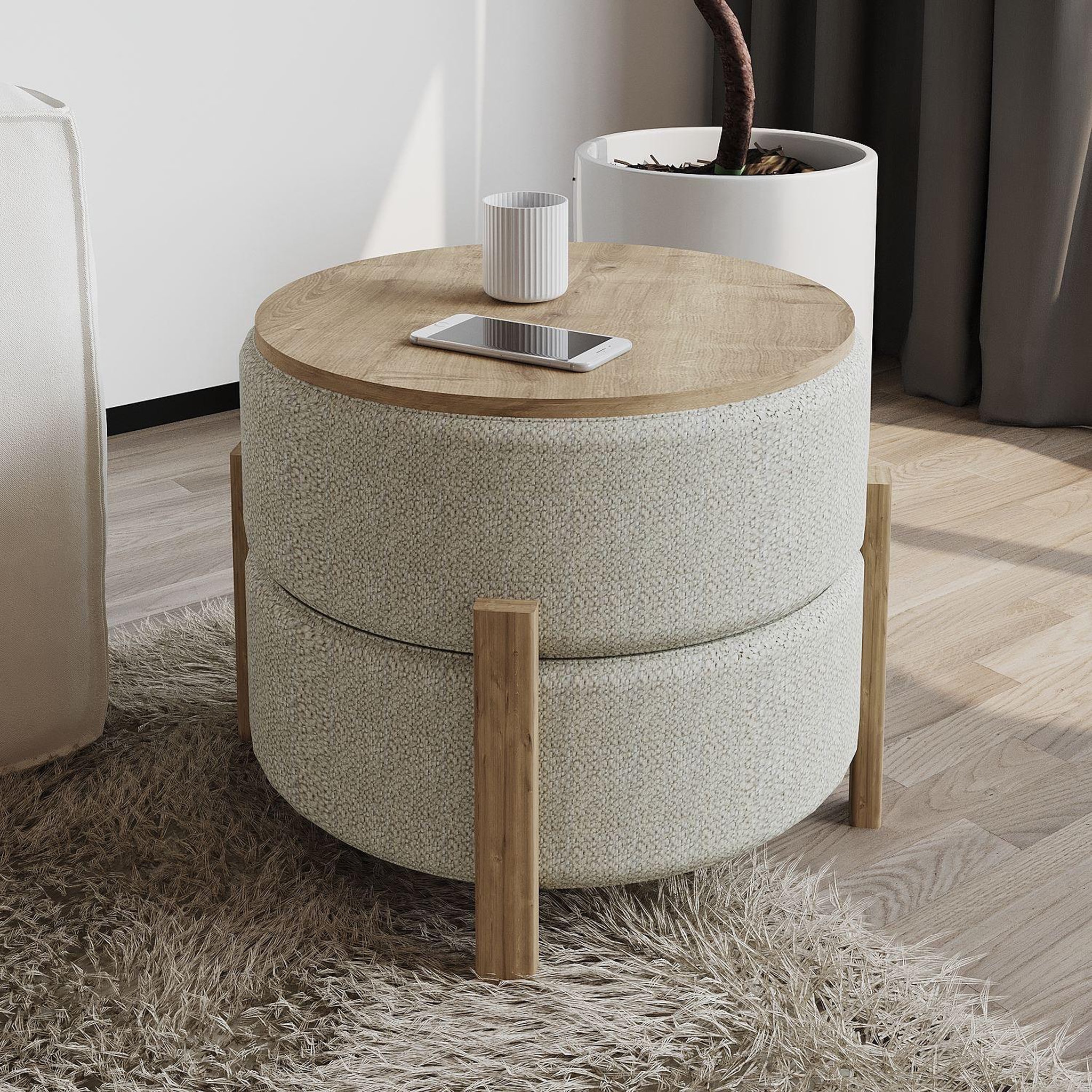 Voir la diapositive 2 : Habitat et Jardin Pouf en bois  Clone  - 47 x 48 x 45 cm - Beige