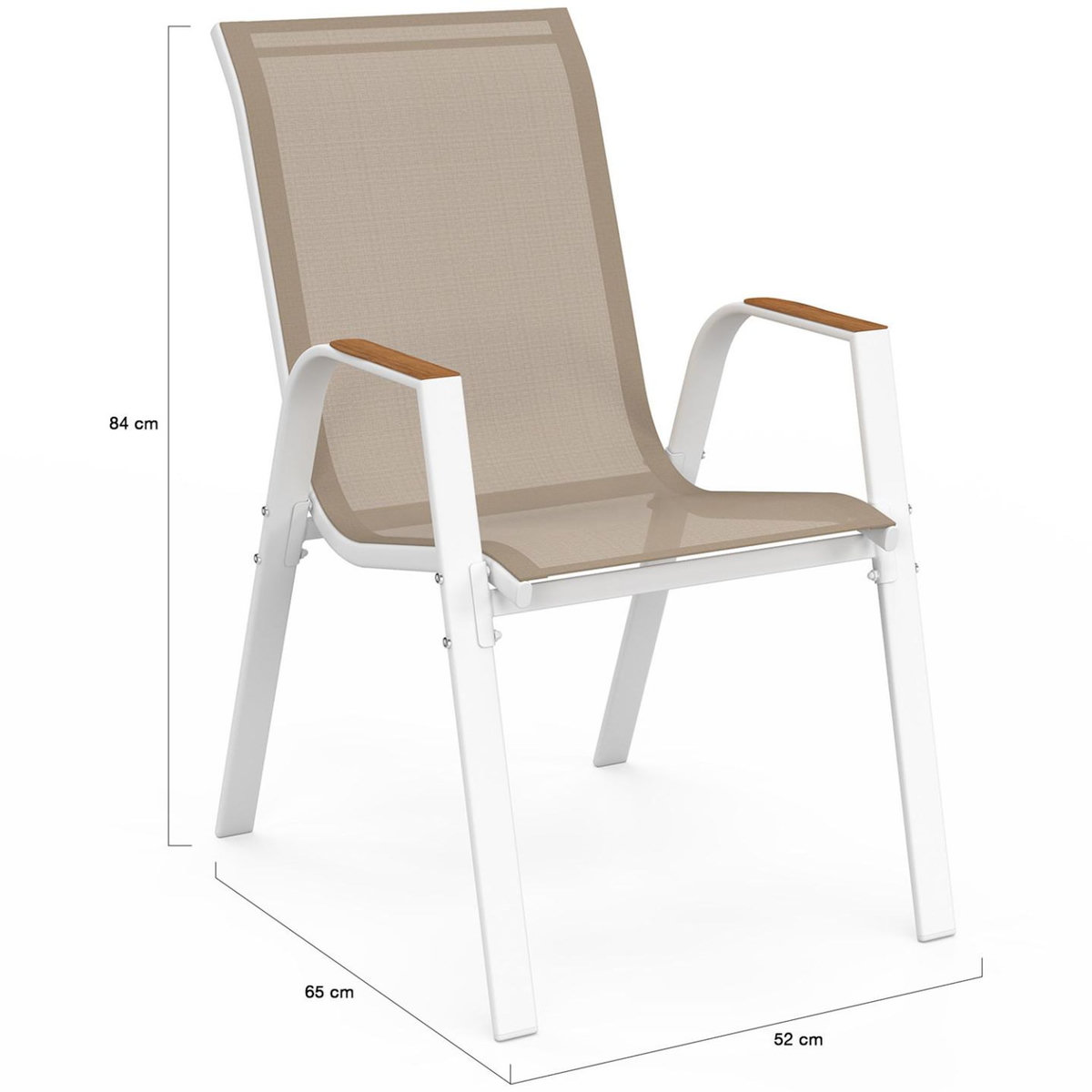 ID MARKET Lot de 4 chaises de jardin NOUMEA métal et textilène empilables blanc et bois