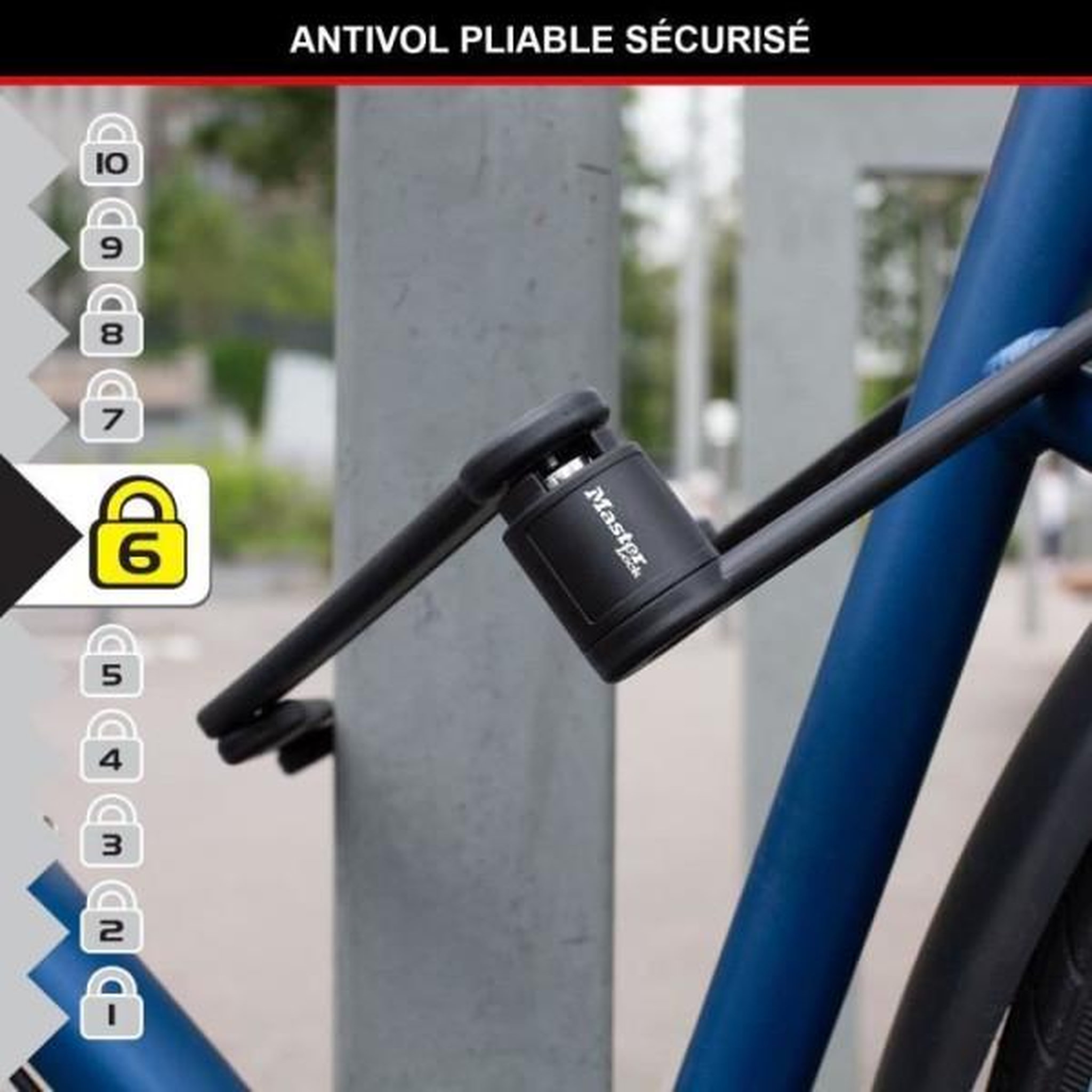 Voir la diapositive 6 : Master lock Antivol Vélo Pliable - MASTER LOCK - 8335EURDPRO - Acier Trempé, 4 Clés, Support Inclus