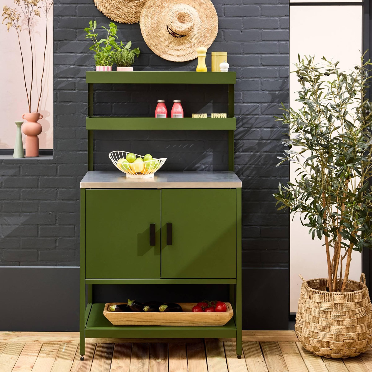 SWEEEK Cuisine extérieure en acier avec 2 étagères suspendues et 2 portes L80cm