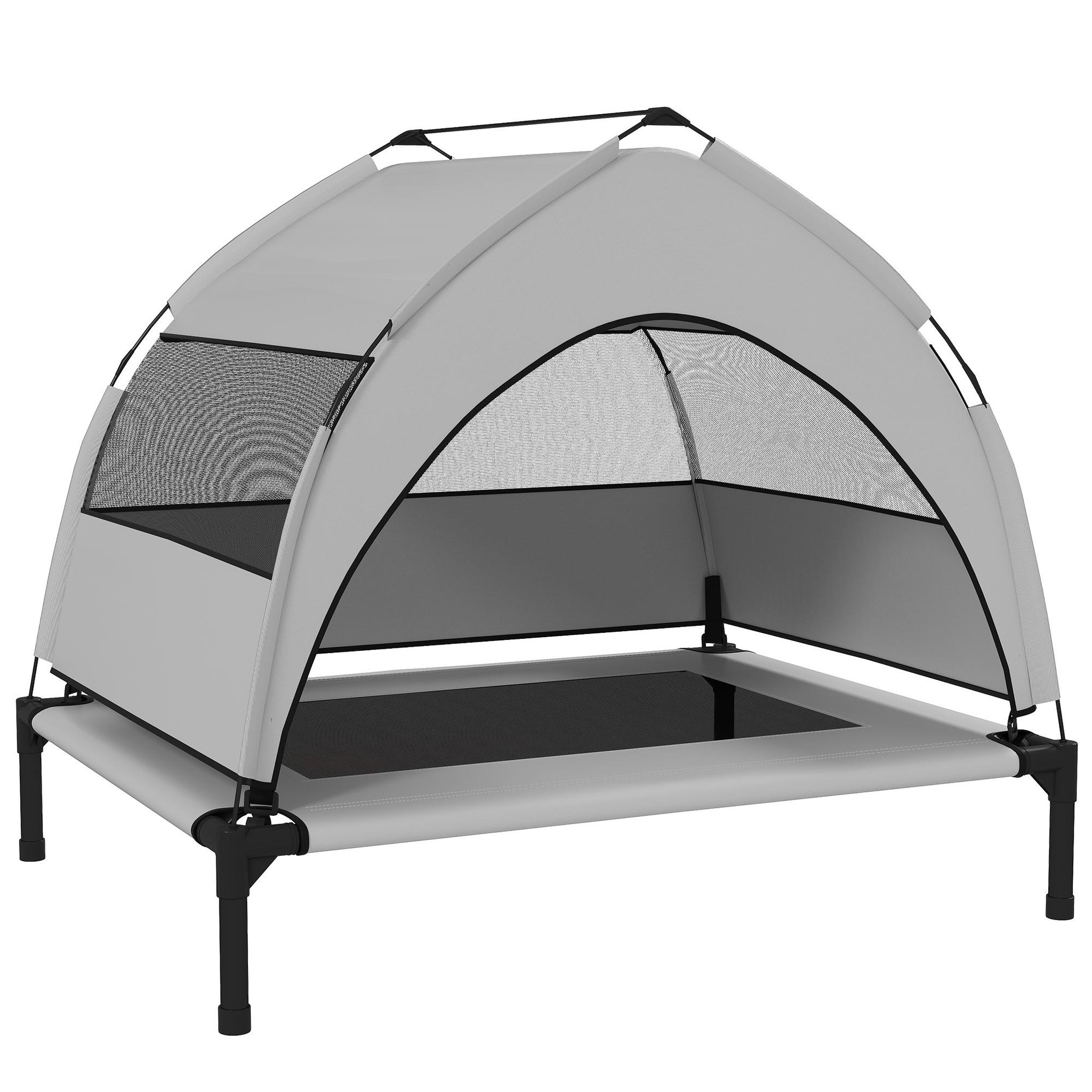 PAWHUT Lit pour chien sur pieds taille M avec auvent gris