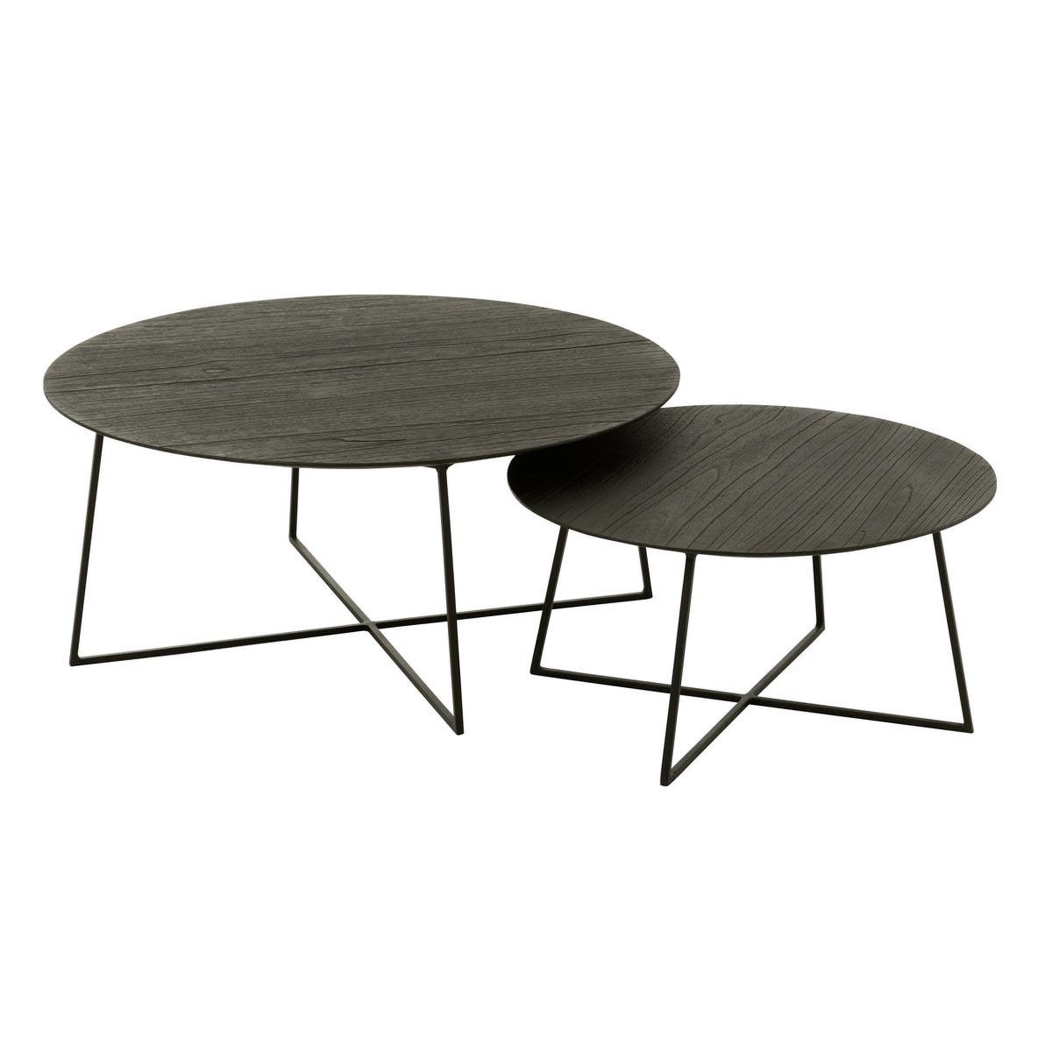J-LINE Lot de 2 tables basses gigognes en teck  lucille  80cm noir