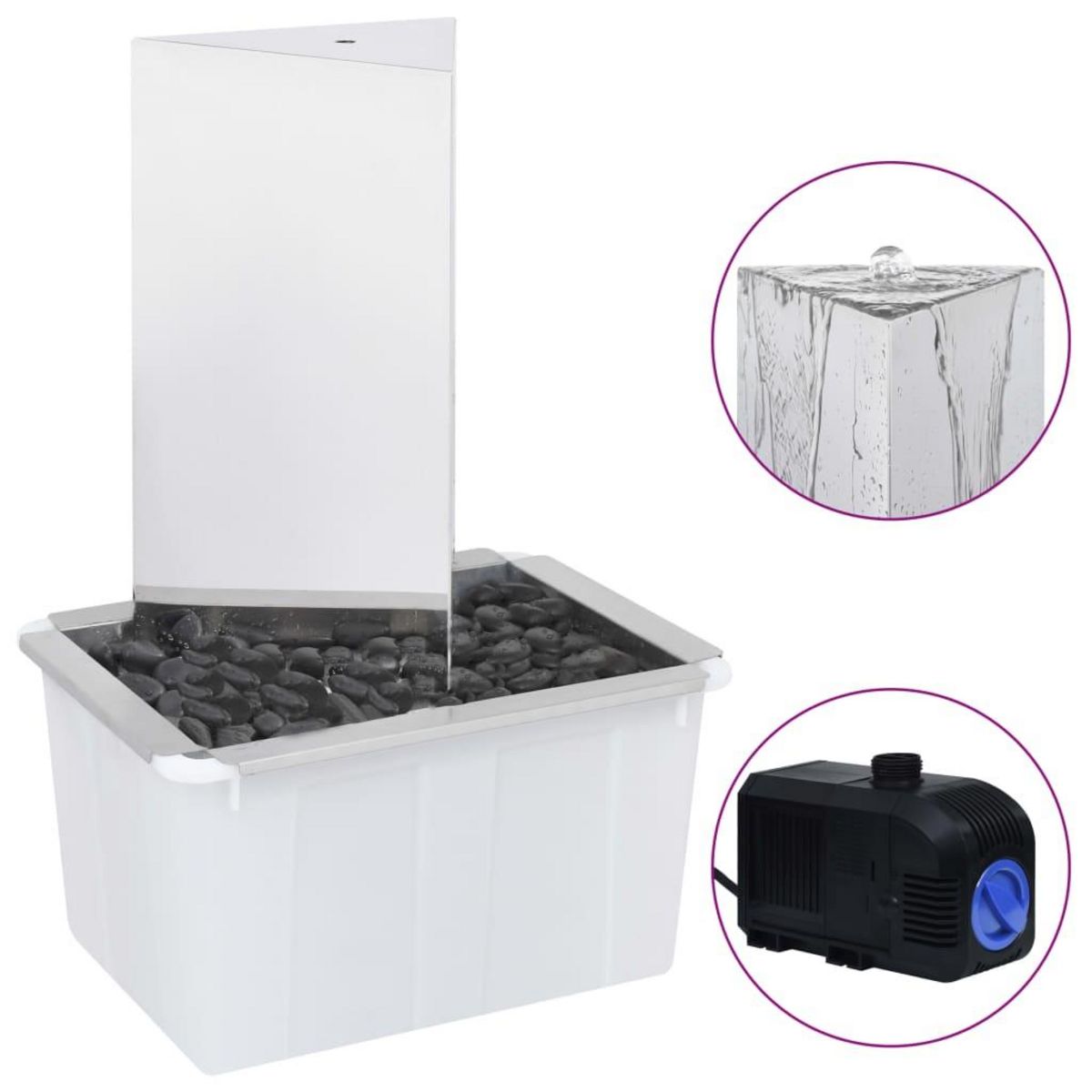 VIDAXL Fontaine de jardin et pompe Acier inoxydable 76 cm Triangulaire