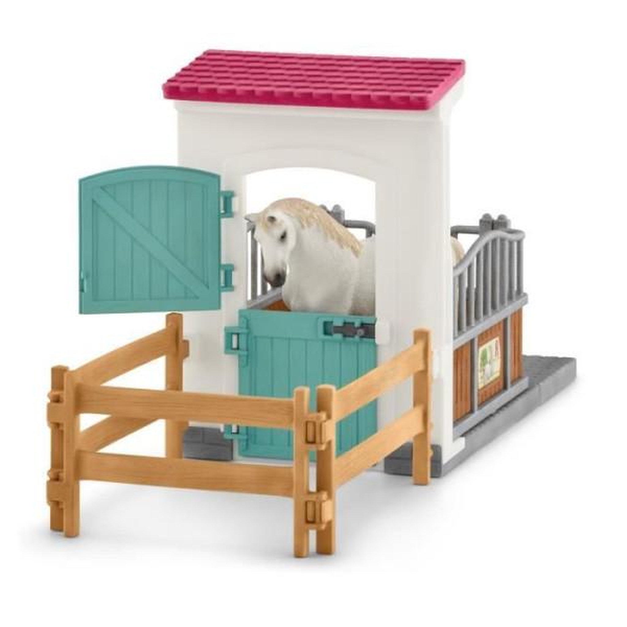 Voir la diapositive 4 : Schleich Box avec étalon Pur Sang anglais, Extension pour écurie schleich pour enfant, Schleich 42569 HORSE CLUB, des 5 ans