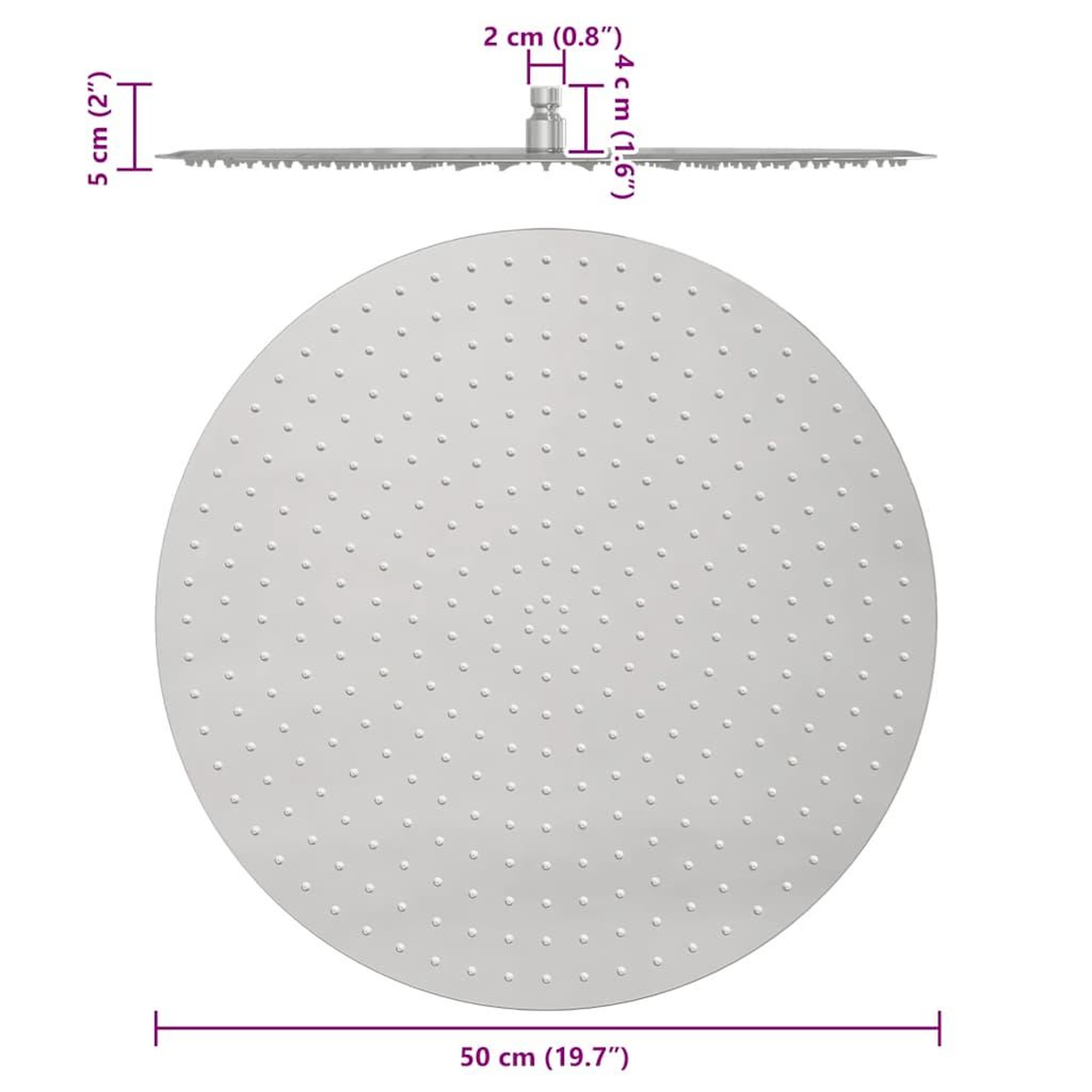 Voir la diapositive 6 : VIDAXL Pomme de douche pluie acier inoxydable 304 50 cm ronde