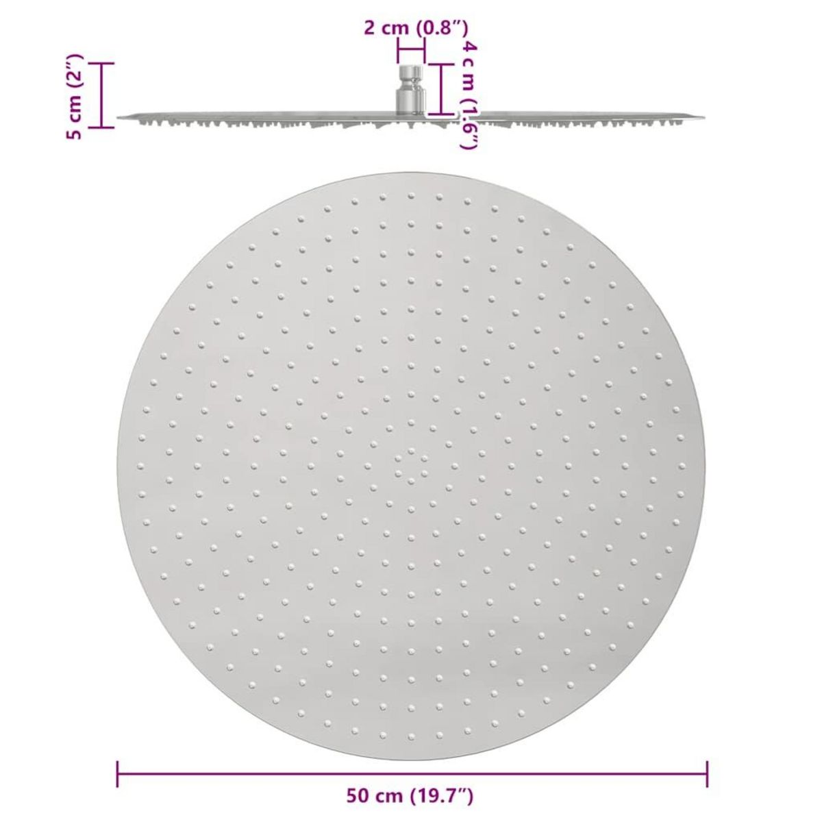 VIDAXL Pomme de douche pluie acier inoxydable 304 50 cm ronde