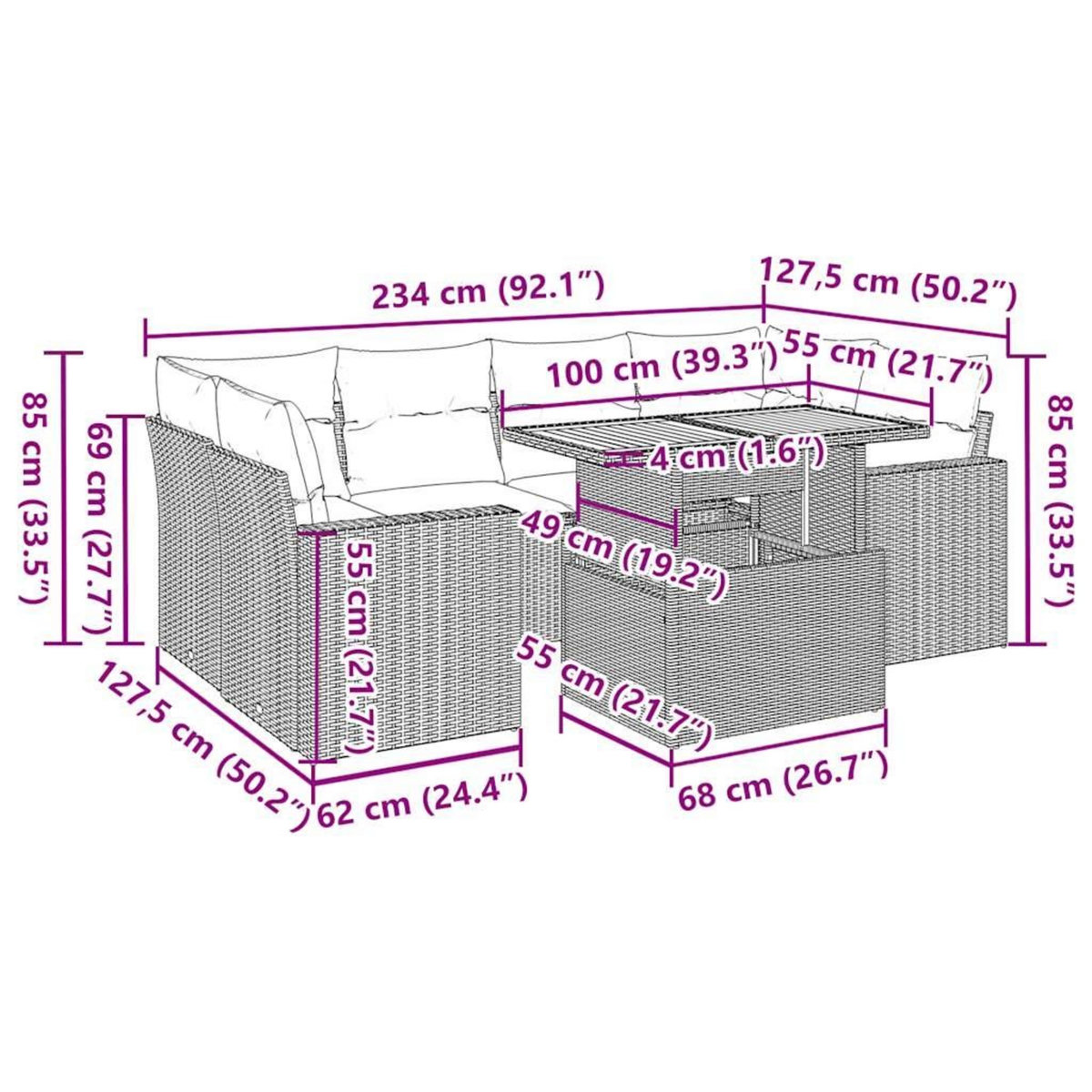 VIDAXL Salon de jardin avec coussins 7 pcs beige resine tressee