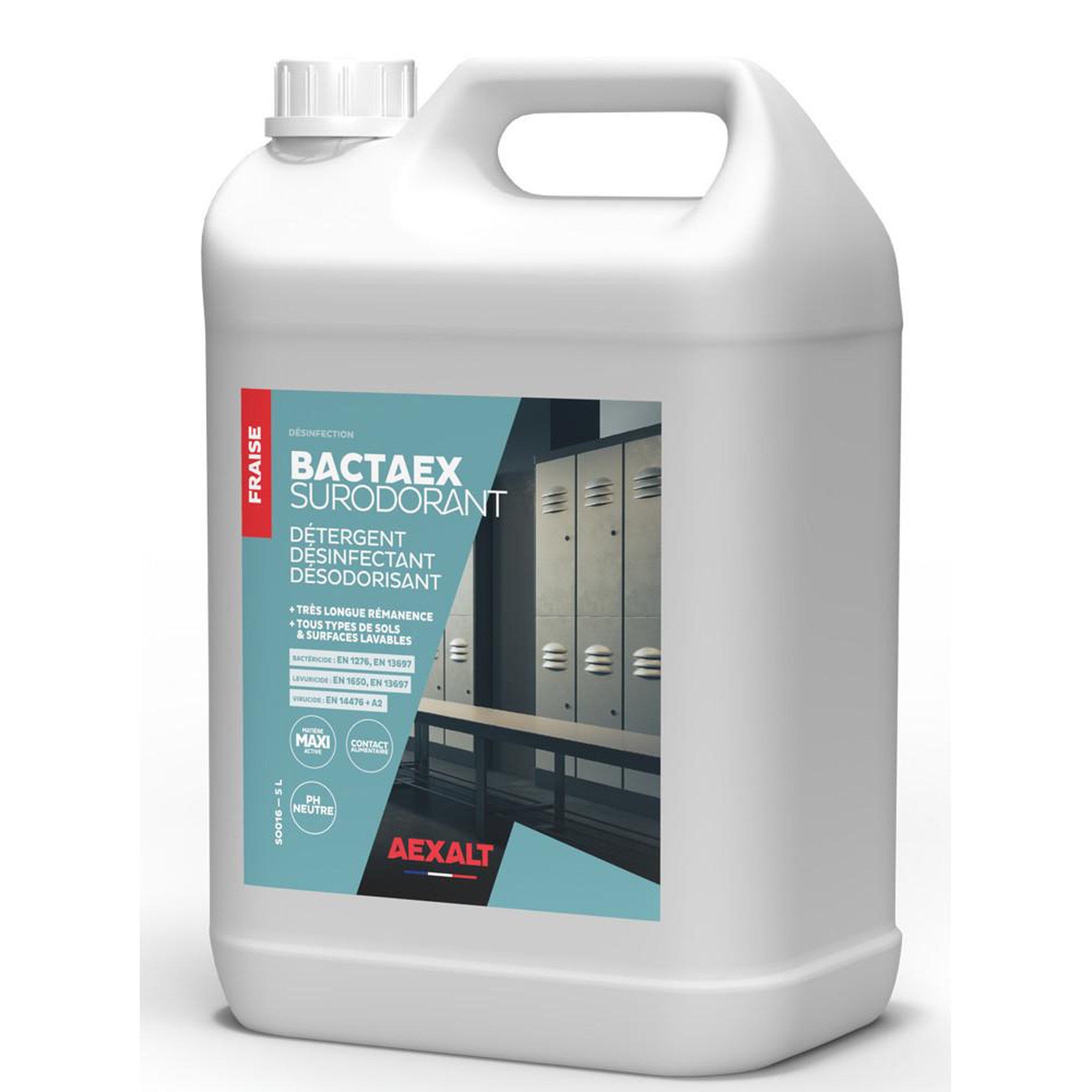 AEXALT Nettoyant désinfectant et désodorisant liquide aux extraits de fraise 5 L pour sols et sanitaires