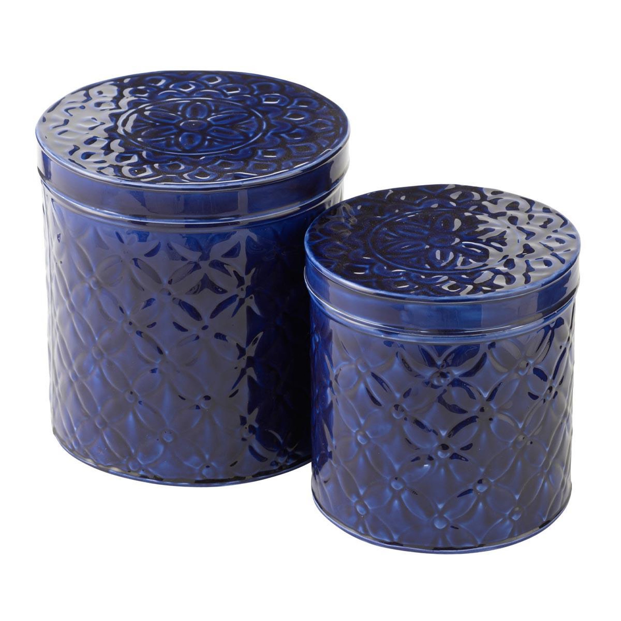 J-LINE Lot de 2 boîtes en métal  nag  20cm bleu