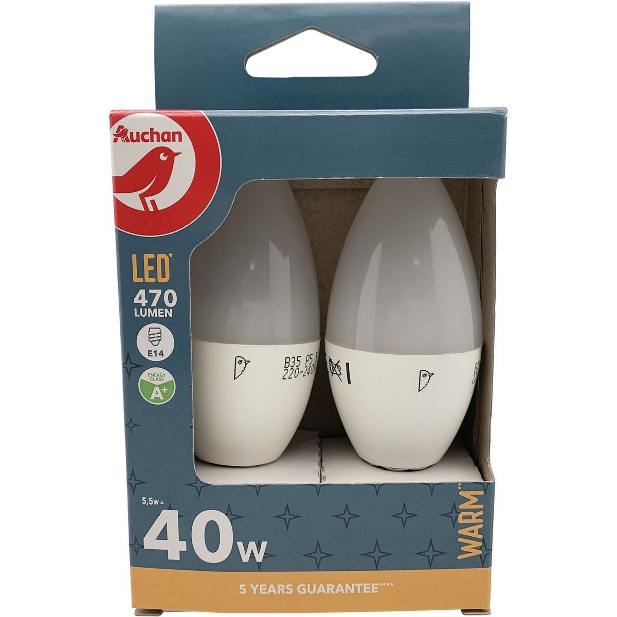 AUCHAN Ampoule LED Standard E14 40W Couleur chaude