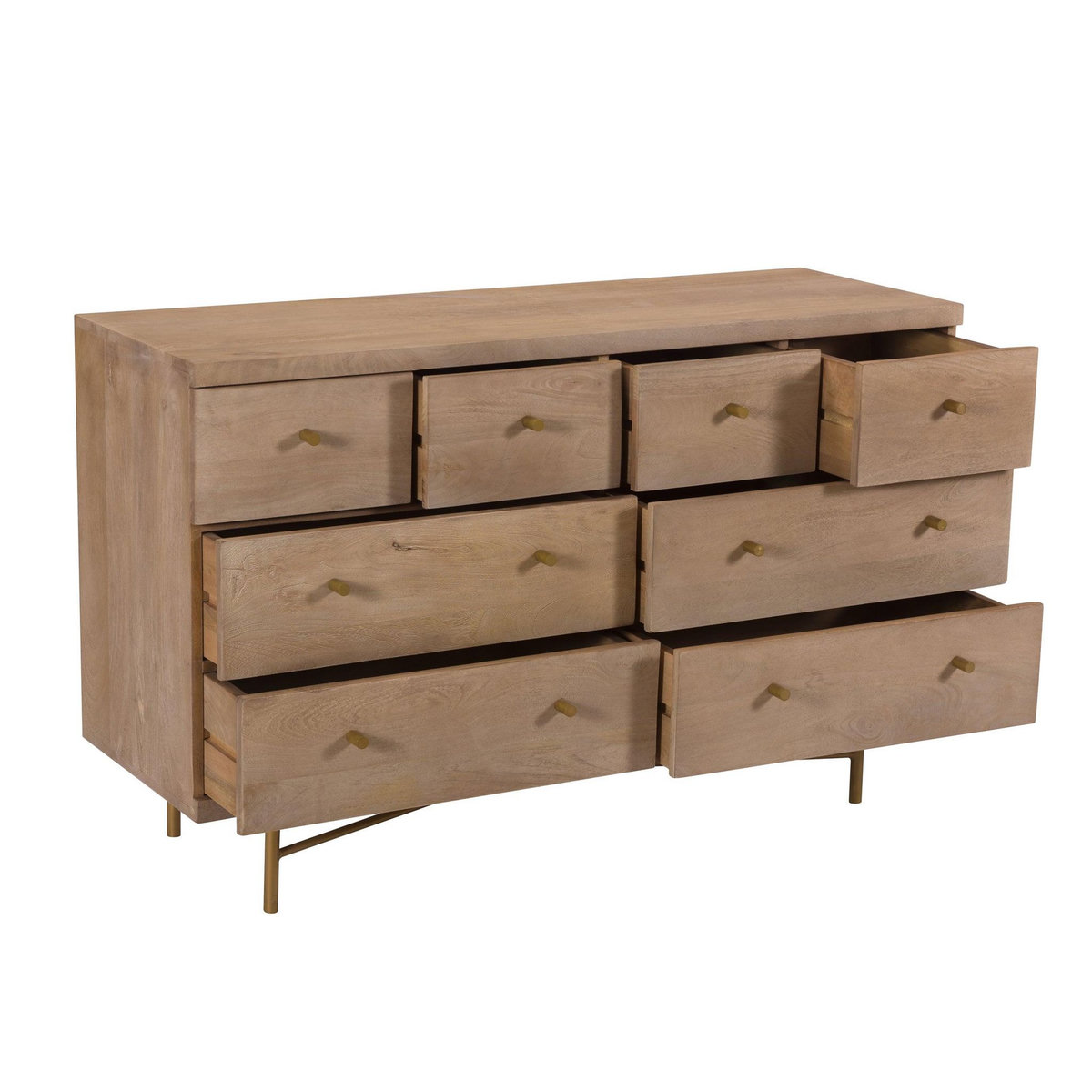 Rendez vous déco Commode 8 tiroirs en bois de manguier et pieds en métal doré-Bran