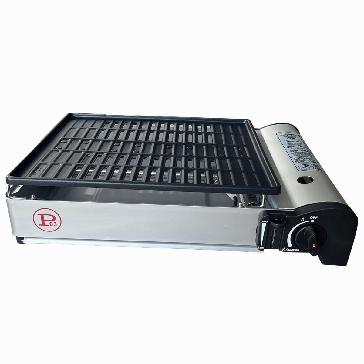INTEC Barbecue à gaz Grill 1900W + 4 cartouches de gaz Allumage Piezo Camping COOK160