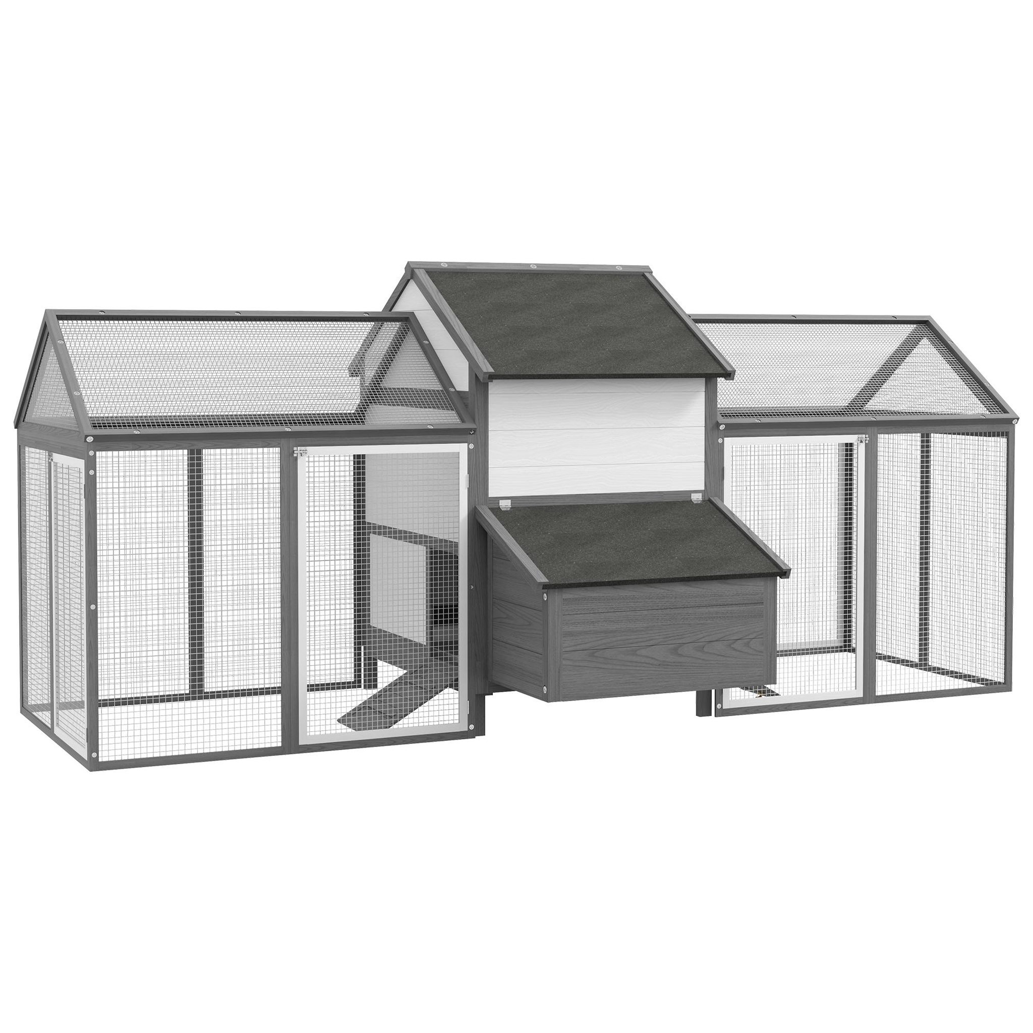 PAWHUT Poulailler en bois 2 enclos modulables niche pondoir gris