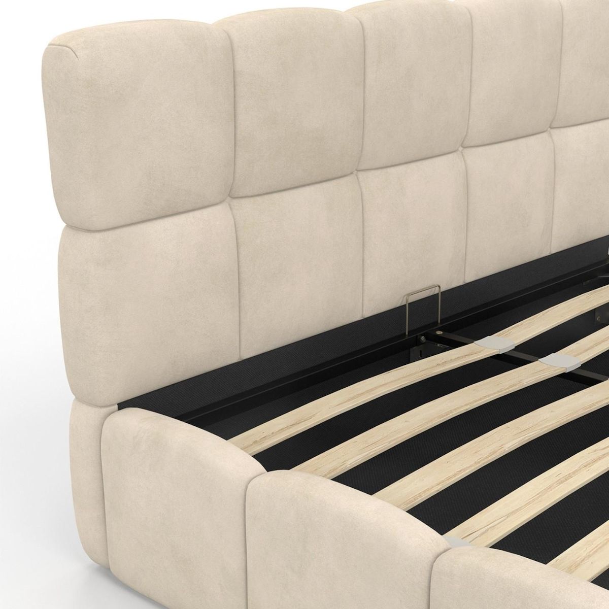 ID MARKET Lit coffre double NUAGE avec tête de lit matelassée et sommier 160 x 200 cm velours beige