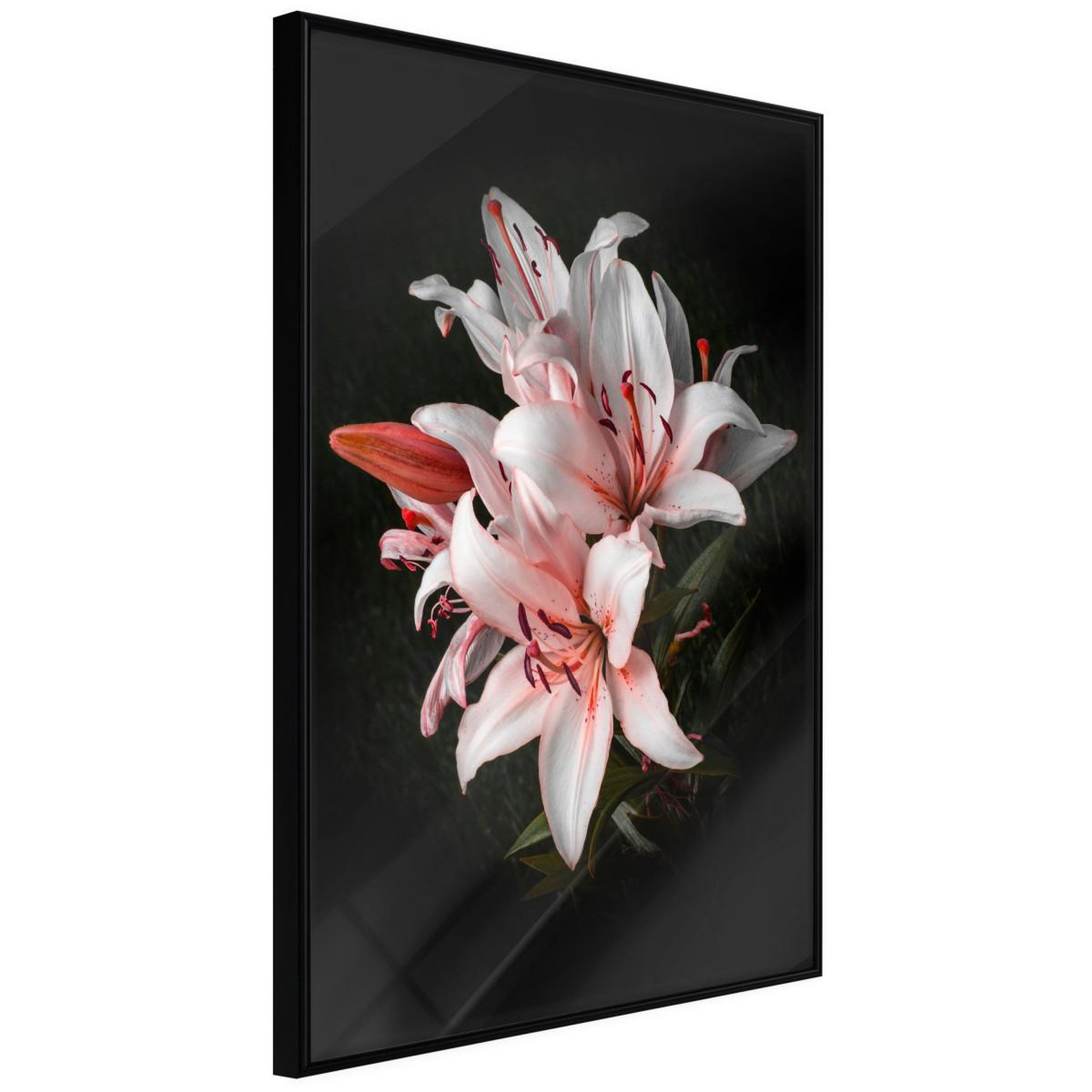 Paris Prix Affiche murale encadrée  pale pink lilies. Coloris disponibles : Jaune, Noir