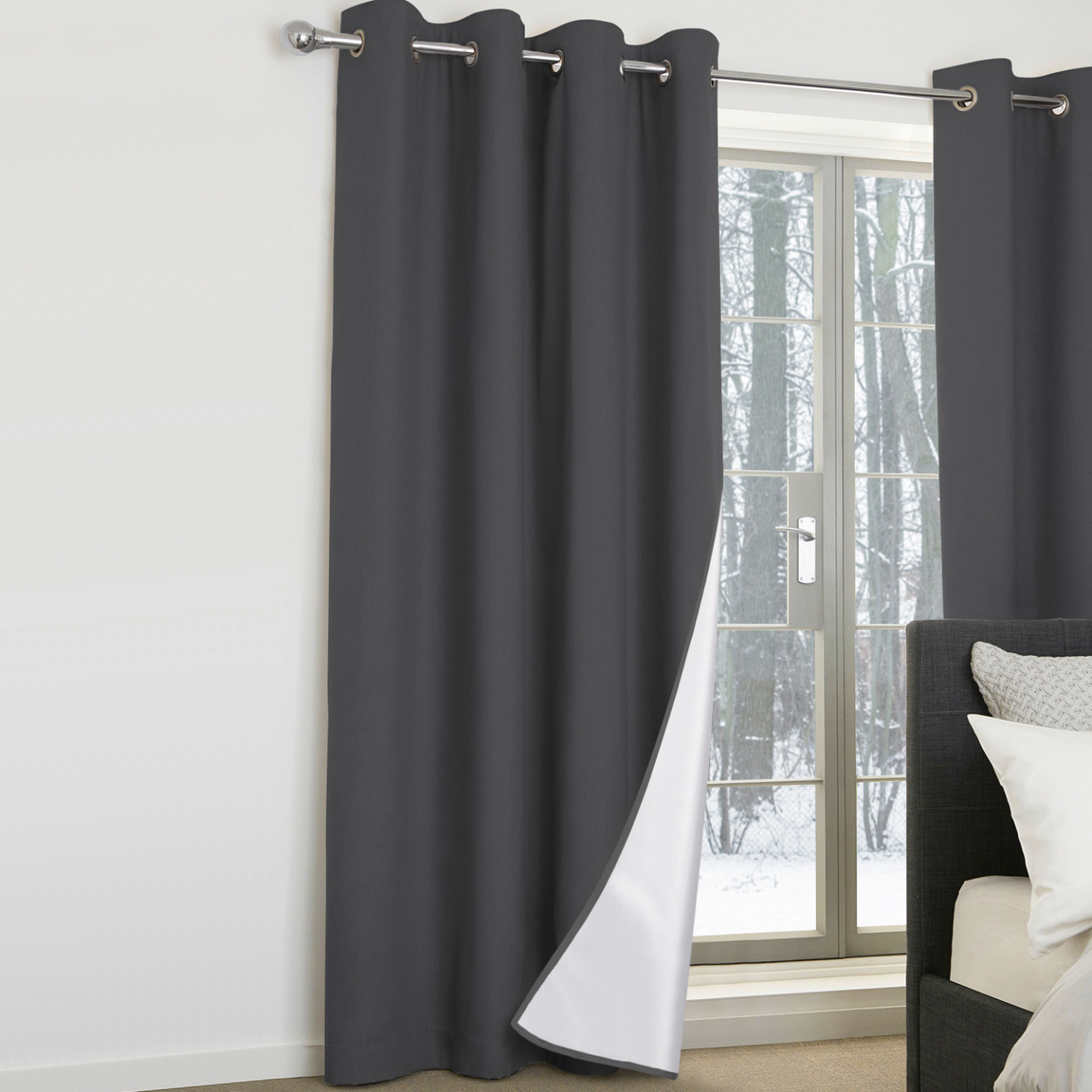 Voir la diapositive 2 : ID MARKET Lot de 2 rideaux thermiques gris anthracite 135x240 cm