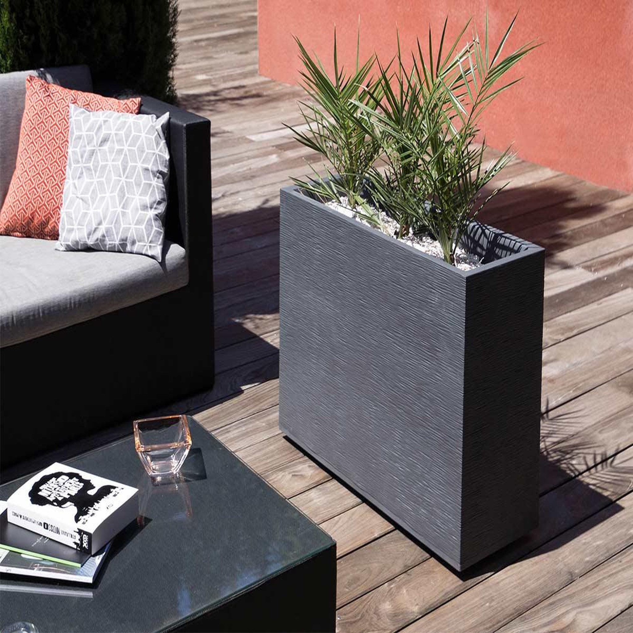 Voir la diapositive 2 : Eda Jardinière rectangulaire graphit - 78,5 x 29,5 x 60 cm - 46 l - gris anthracite - eda