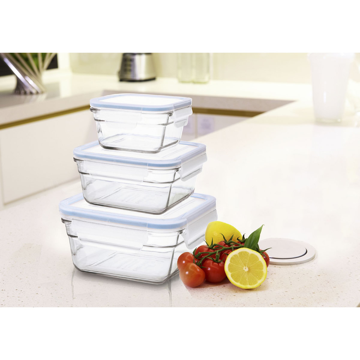 Lot de 3 boîtes alimentaires carrés en verre