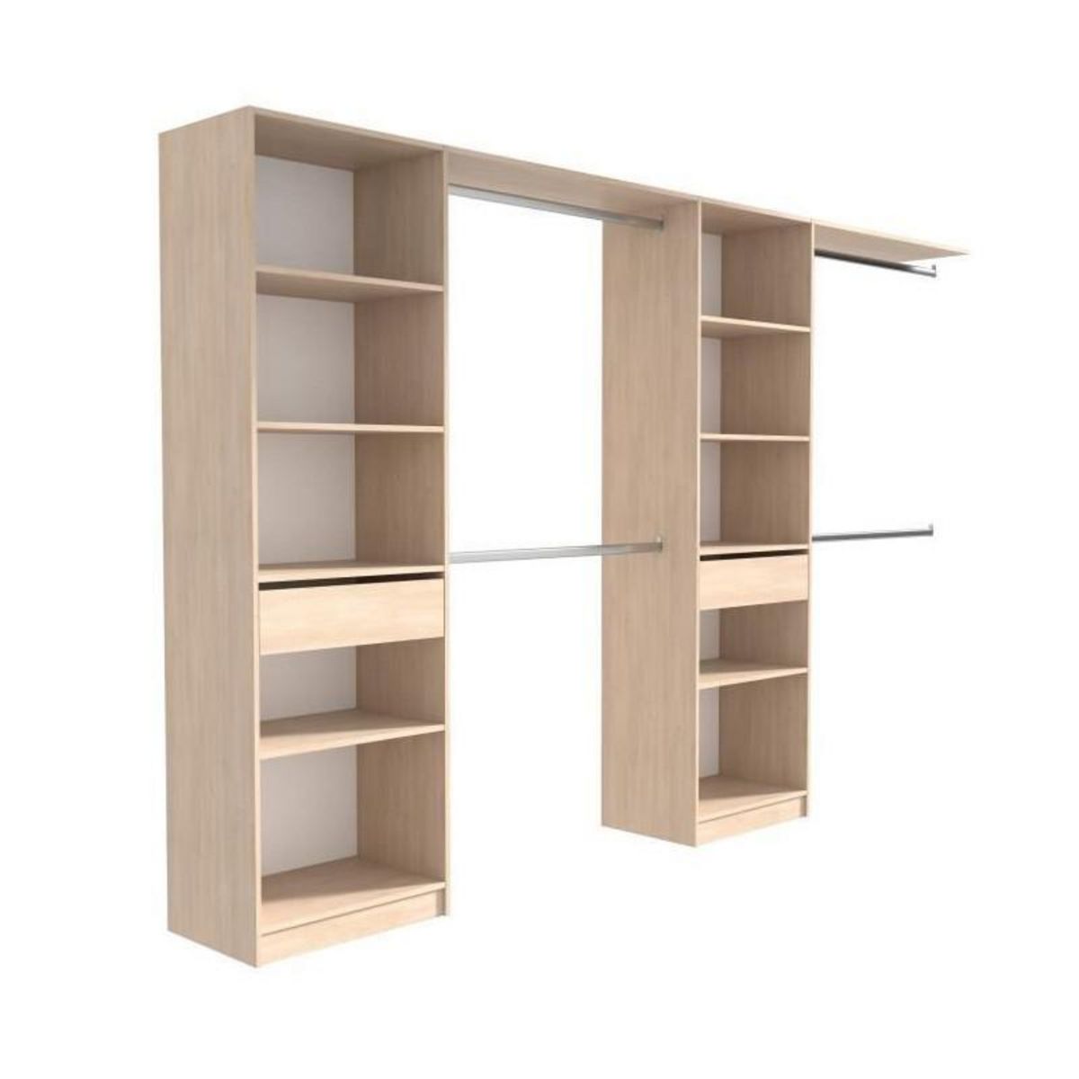 EKIPA EKIPA Dressing extensible - 2 colonnes avec 2 tiroirs et 10 étageres + 4 penderies - Décor chene - L 320 x P 40 x H 200 cm - D