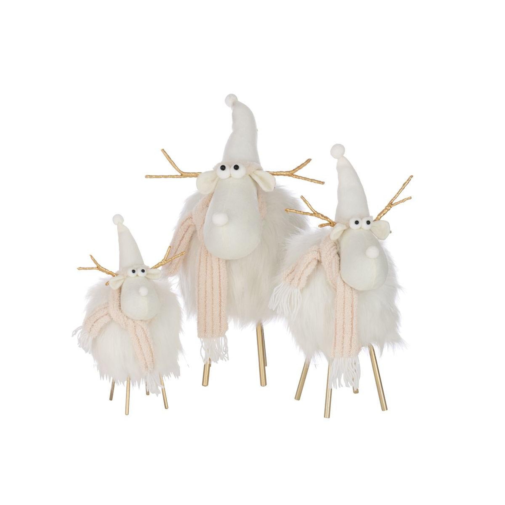 Voir la diapositive 2 : J-LINE Statue renne déco  bonnet & foulard  61cm blanc