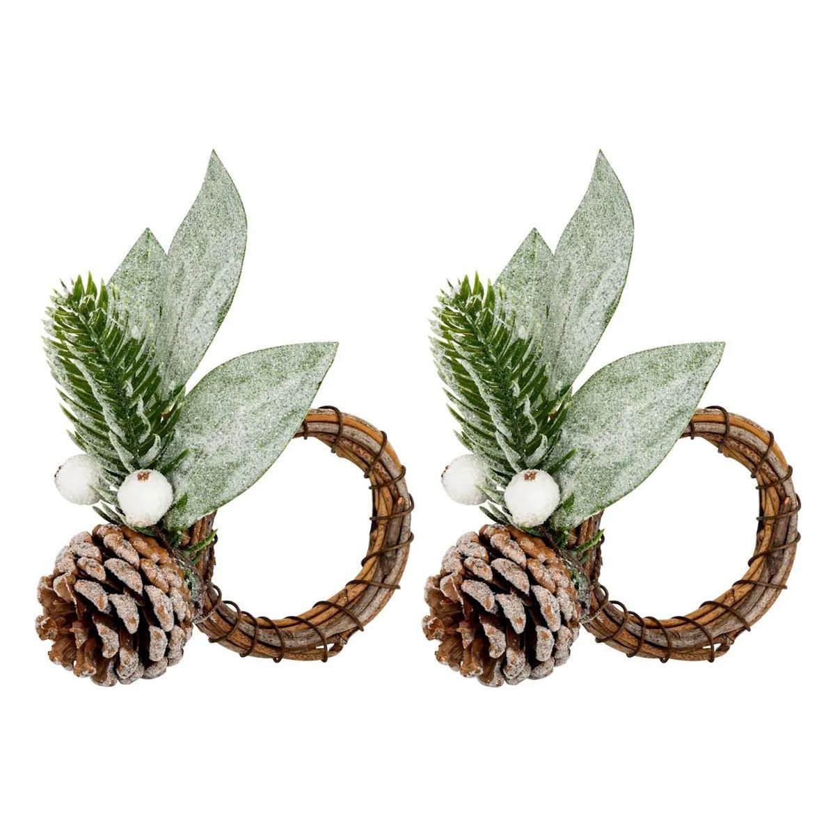 ATMOSPHERA Lot de 2 Ronds de Serviette  Branche Enneigée  10cm Vert