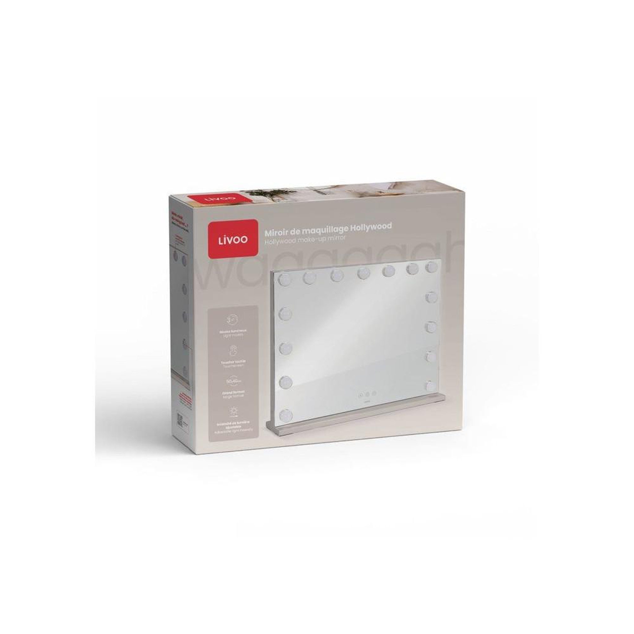 Voir la diapositive 6 : LIVOO Miroir de maquillage hollywood livoo dos225g gris, 15 led, commande tactile, luminosité réglable, modes chaud/froid combiné, alimentation usb-c
