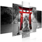 Paris Prix Tableau Imprimé 5 Panneaux  Buddha Smile Wide Red. Coloris disponibles : Multicolore