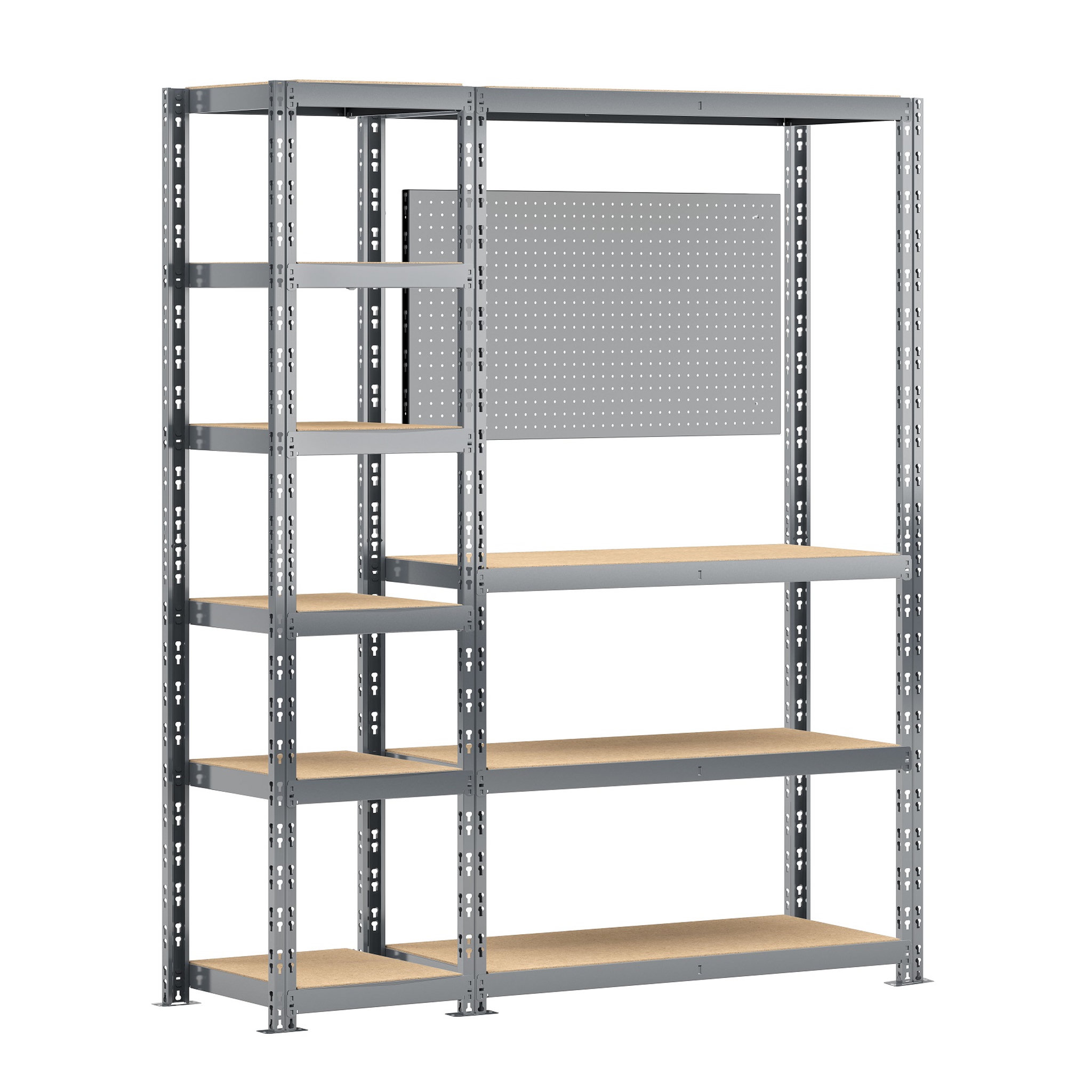 Voir la diapositive 1 : Concept rangement de garage MODULÖ STORAGE SYSTEME EXTENSION 2 étagères-établi 10 plateaux longueur 150 cm