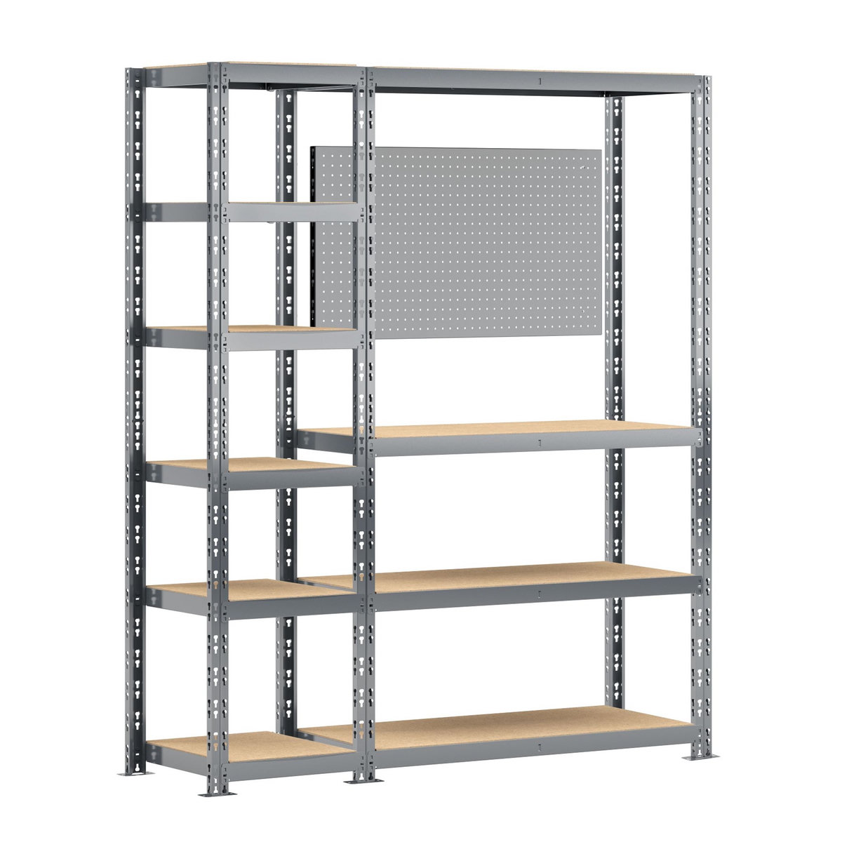 Concept rangement de garage MODULÖ STORAGE SYSTEME EXTENSION 2 étagères-établi 10 plateaux longueur 150 cm