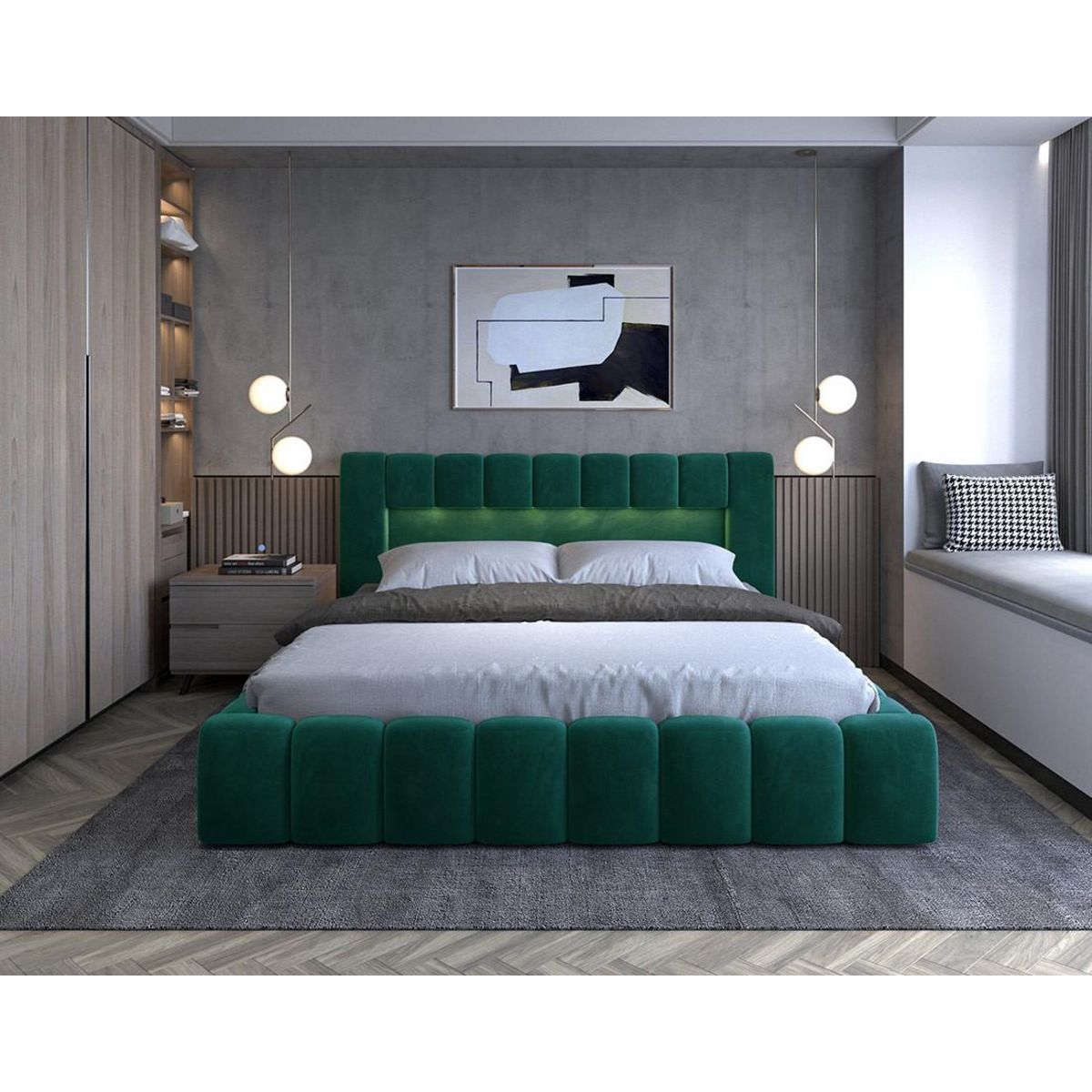 BEST MOBILIER Cleo - lit coffre avec led - 140x200 cm - sommier inclus - en velours