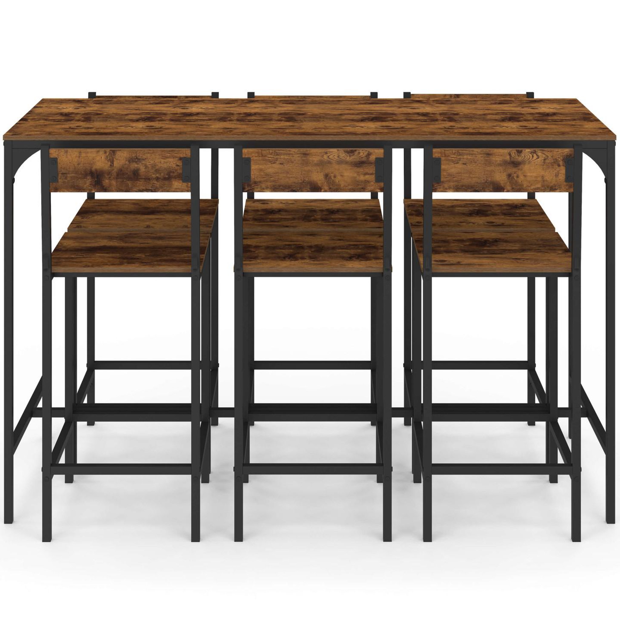 Voir la diapositive 3 : ID MARKET Ensemble table haute de bar dayton 150 cm et 6 tabourets avec dossier effet vieilli design industriel